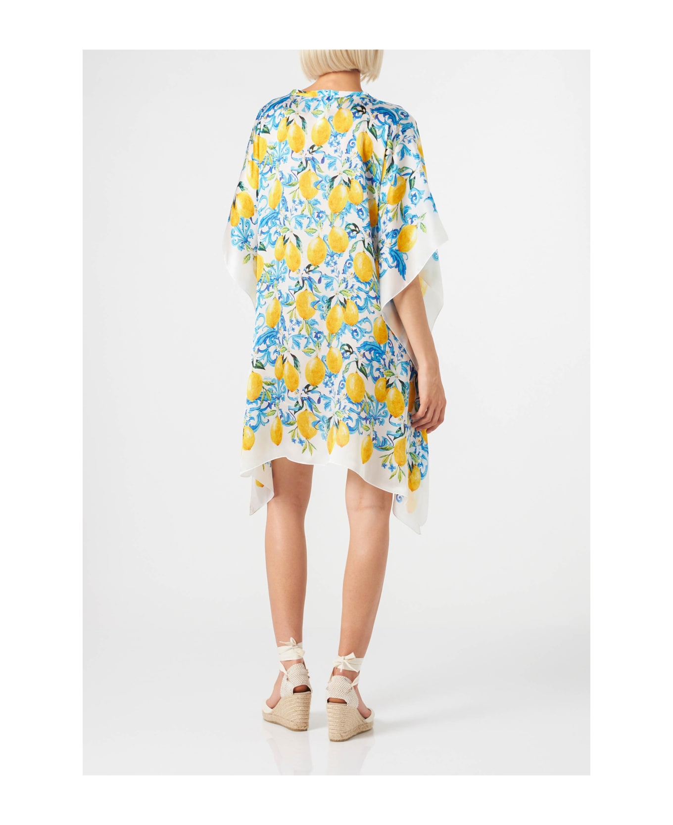 MC2 Saint Barth Lemons And Maiolica Print Silk Caftan - WHITE