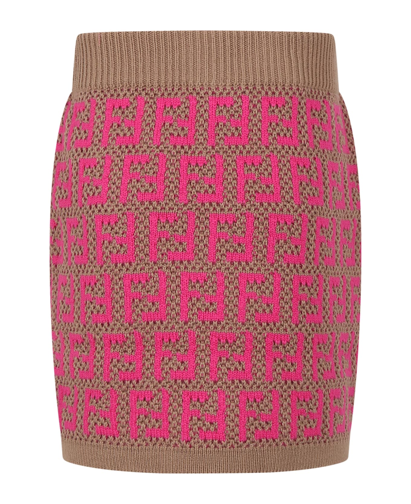 Fendi Brown Skirt For Girl With Double Ff - Fuchsia