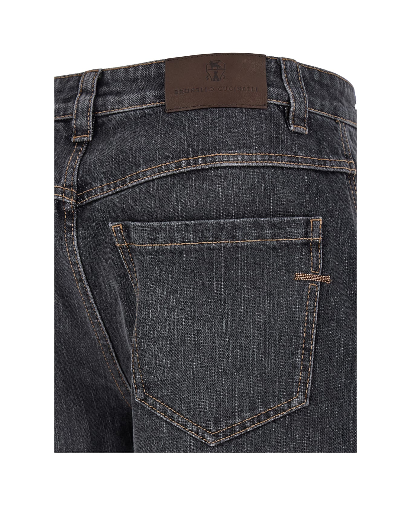 Brunello Cucinelli Grey Straight Jeans With Logo Patch In Denim Woman - Grey