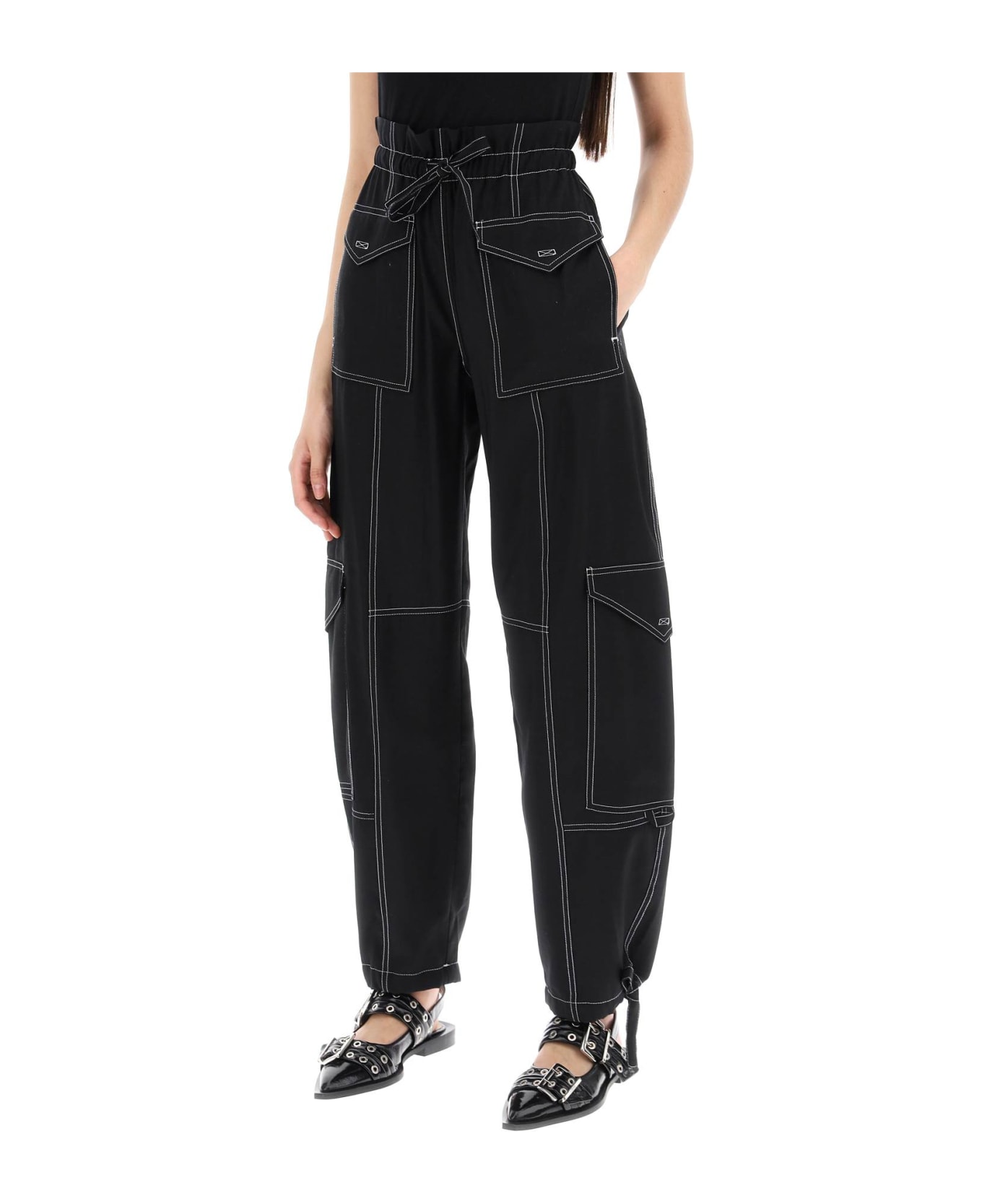 Ganni Light Slub Pants - BLACK (Black)
