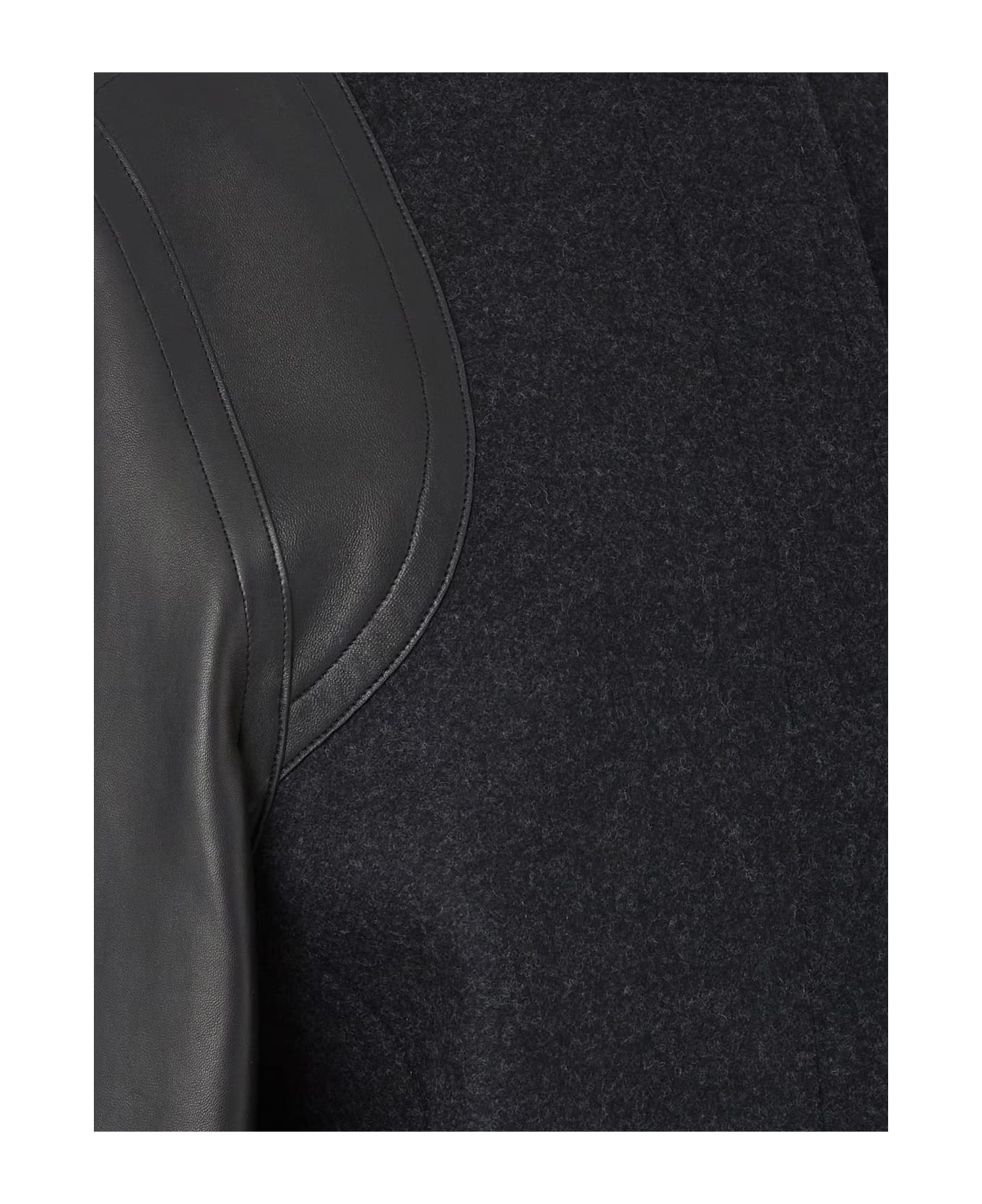 Fendi Virgin Wool Coat With Leather Sleeves - Grey