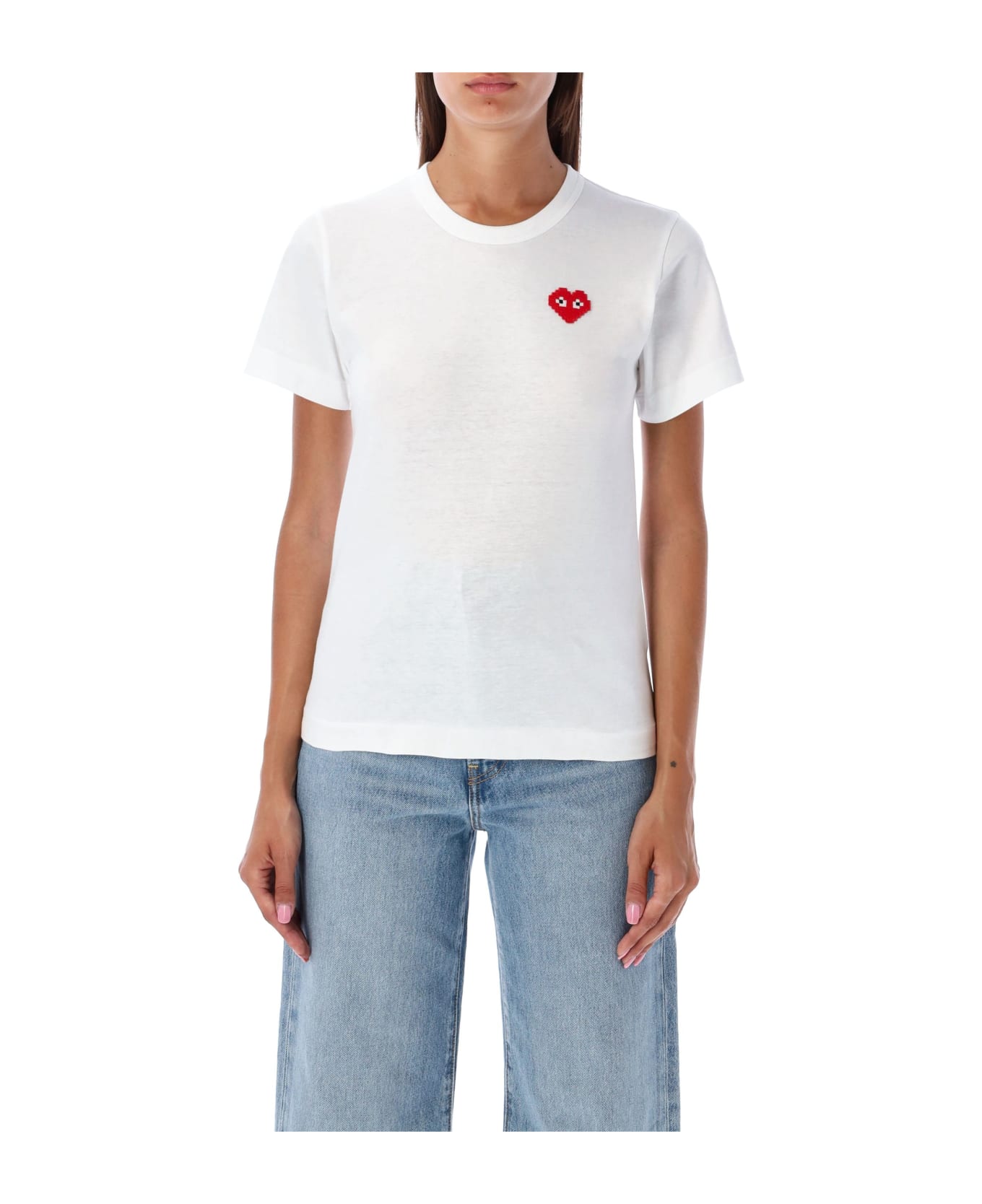 Comme des Garçons Play Pixel Red Heart T-shirt - WHITE
