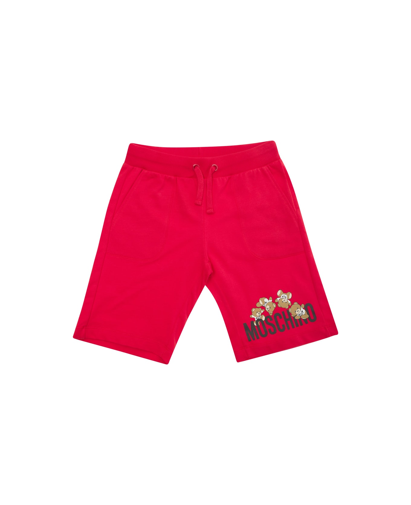 Moschino Red Shorts With Logo Print And Drawstring In Cotton Boy - Red