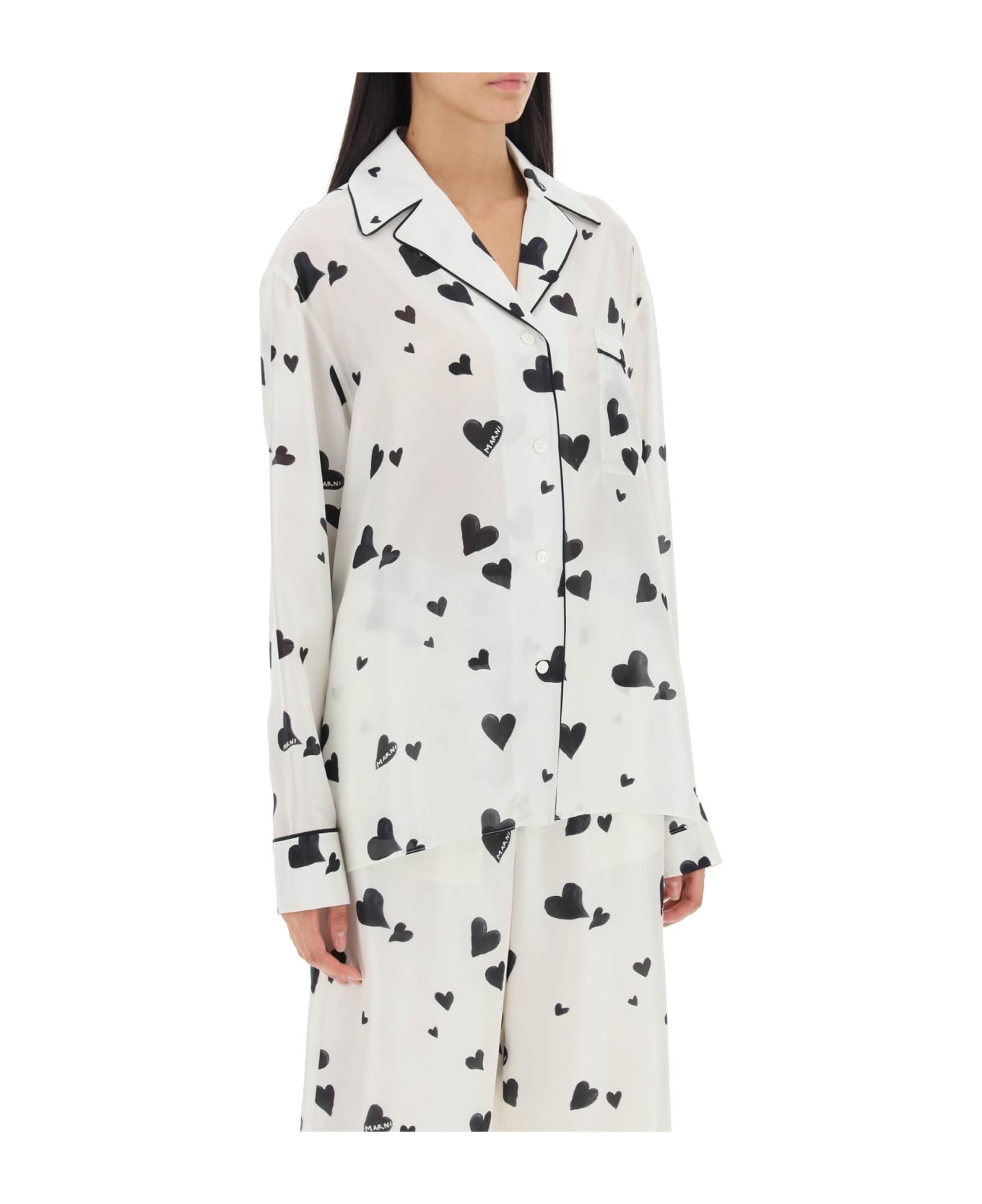 Marni Bunch Of Hearts Print Silk Pajama Shirt - STONE WHITE (White) シャツ