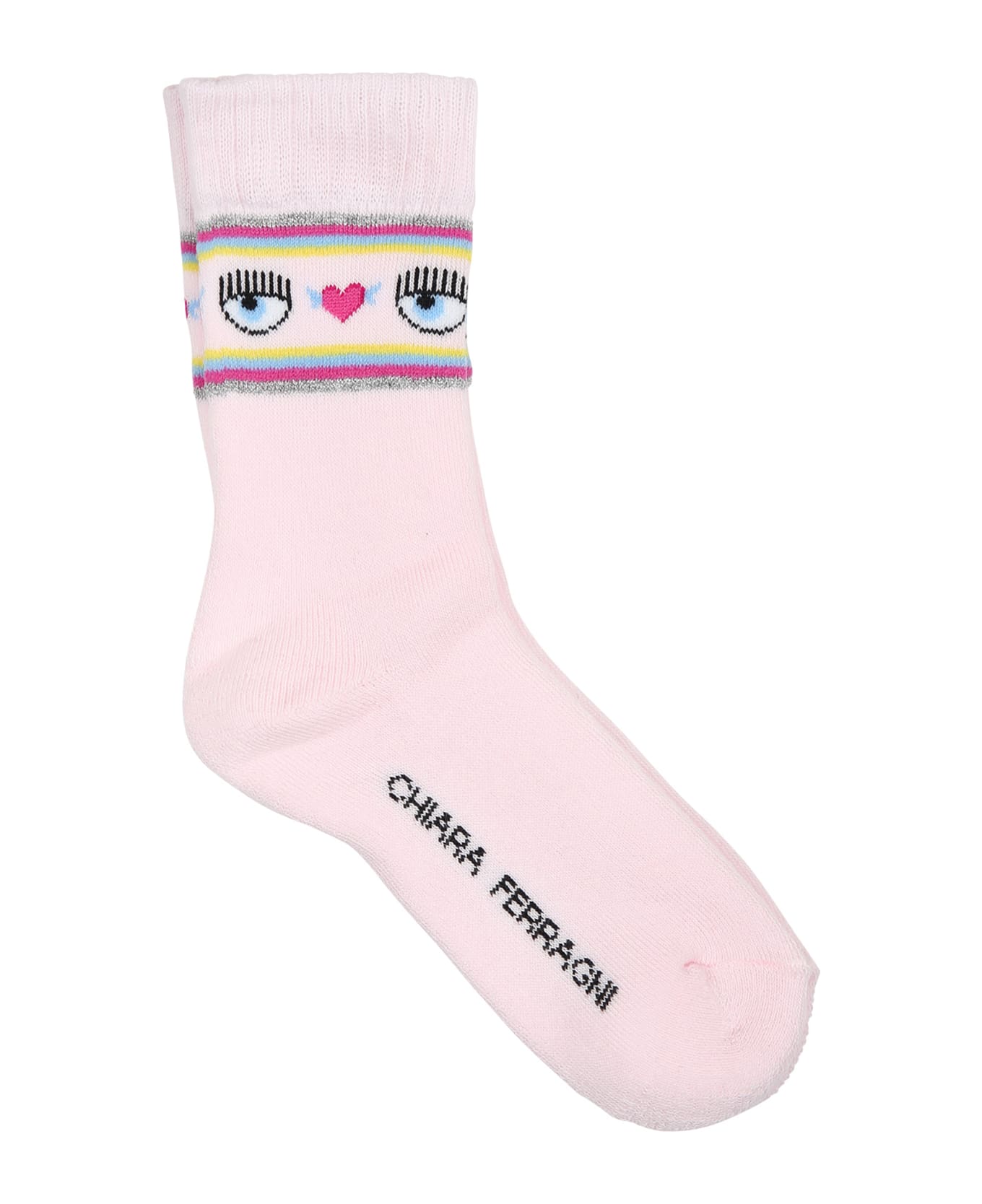 Chiara Ferragni Pink Socks For Girl With Flirting Eyes And Hearts - Pink