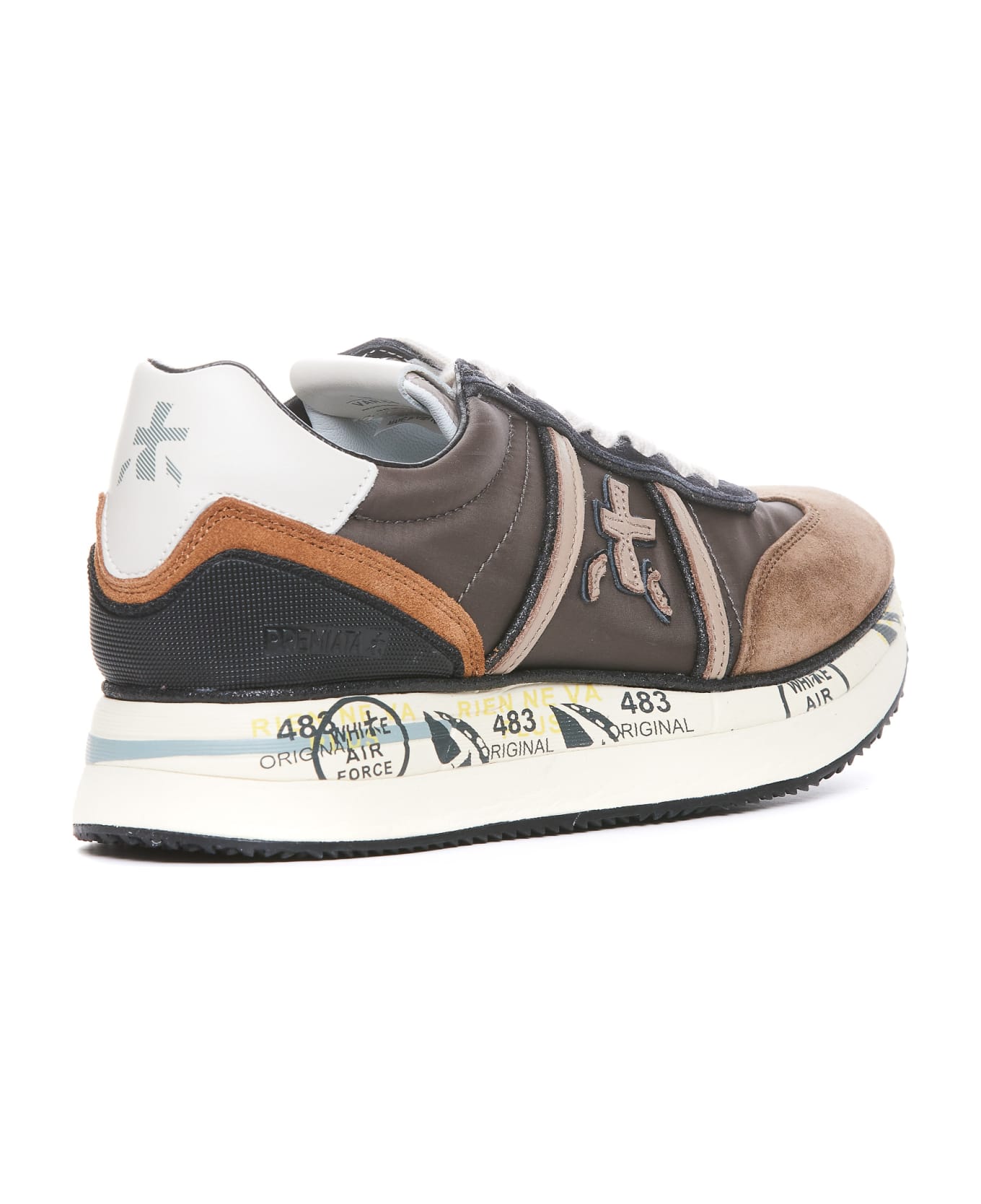 Premiata Conny Sneakers In Brown Suede And Fabric - Grigio