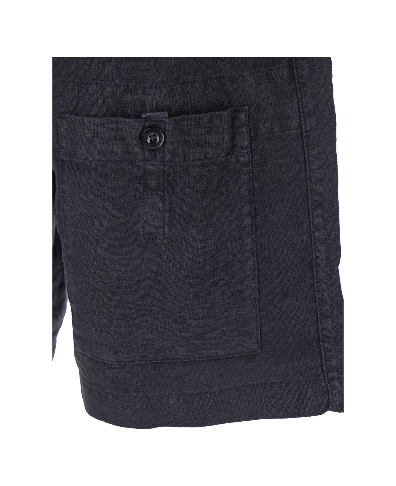 C.P. Company Blue Bermuda Pants With Elastic Waist And Logo Patch On The Rear In Linen Man - Blu