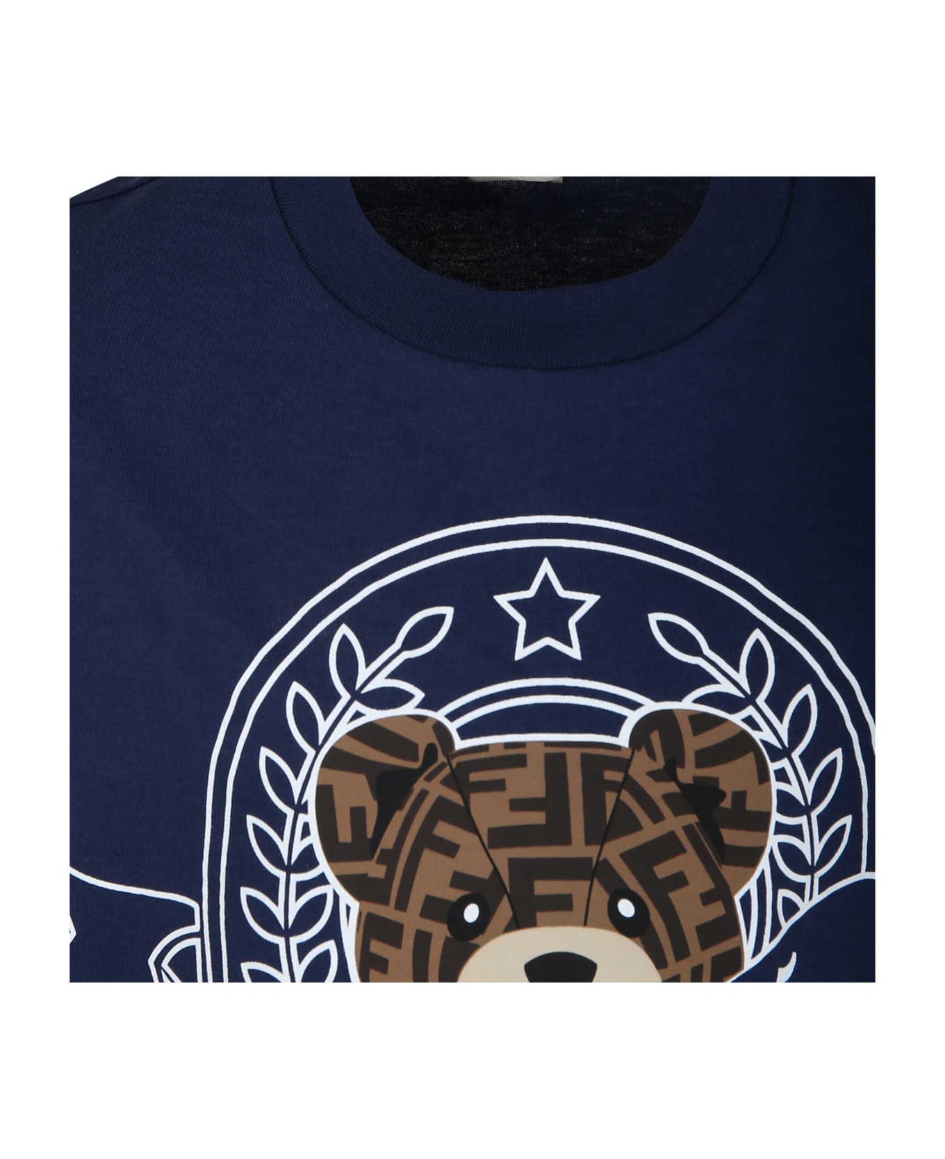 Fendi Blue T-shirt For Kids With Fendi Bear - Blu