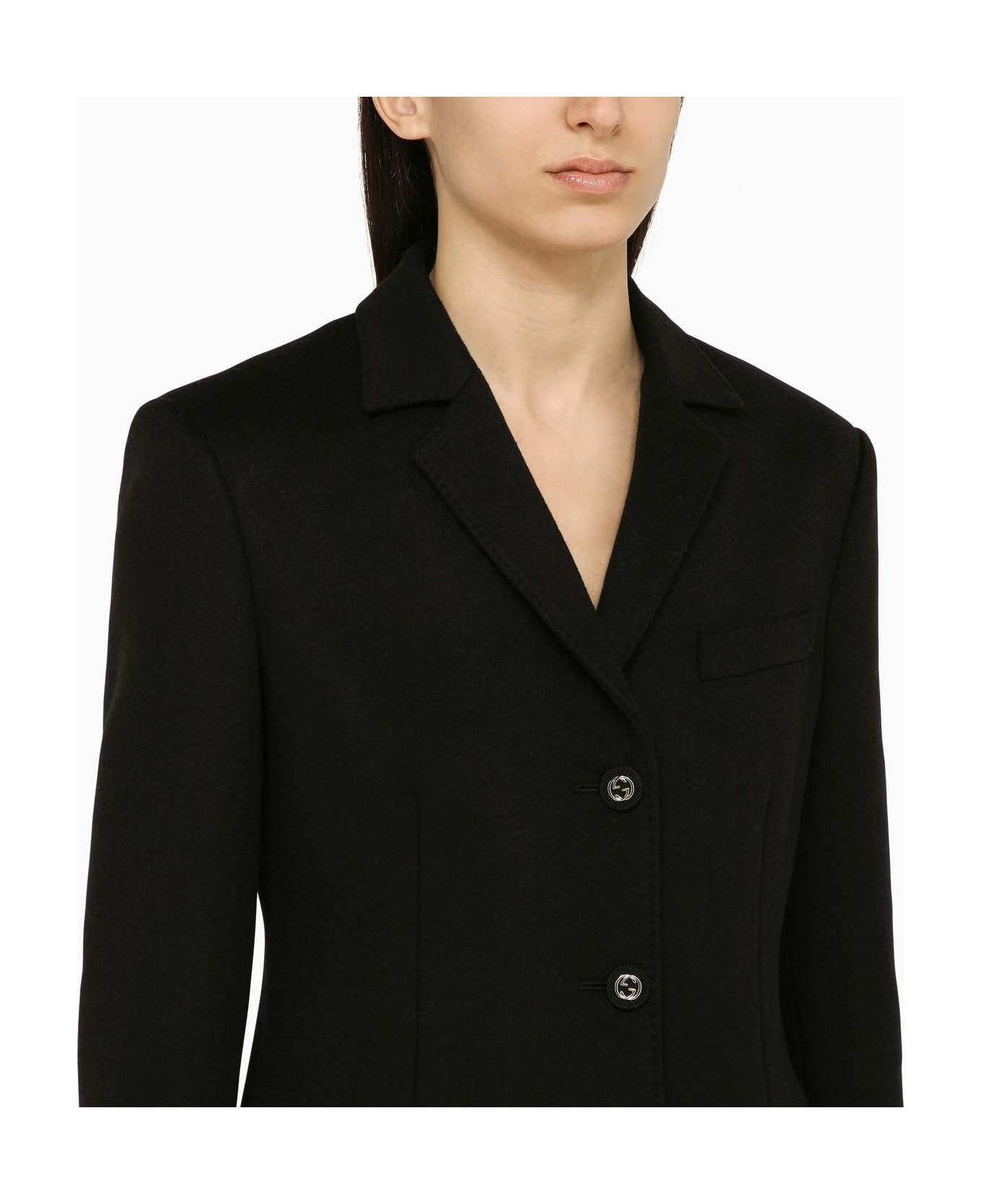 Gucci Black Single-breasted Wool Coat - Black コート