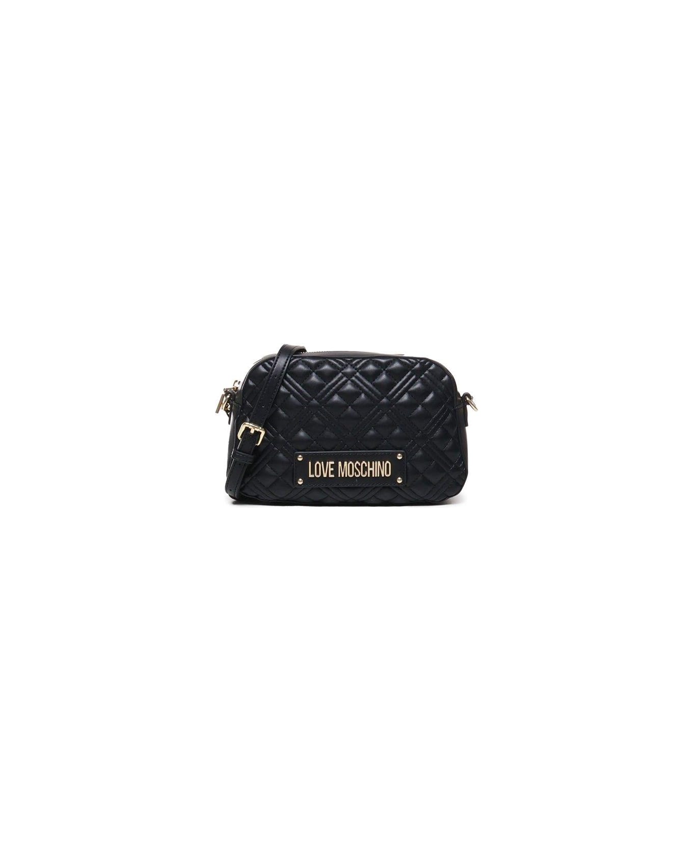 Love Moschino Logo Lettering Quilted Crossbody Bag - Nero