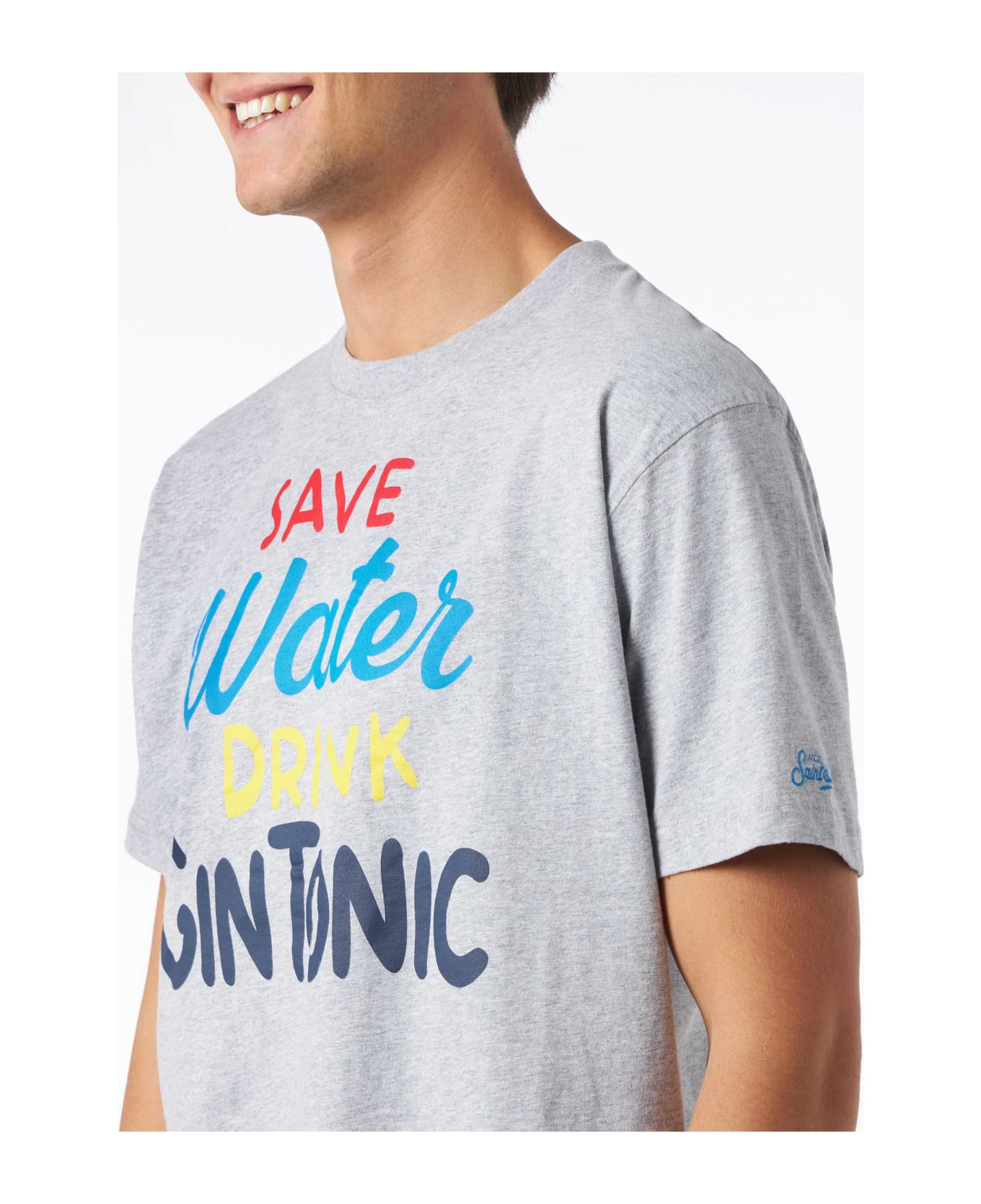 MC2 Saint Barth Man Heavy Cotton T-shirt With Gin Tonic Print - GREY