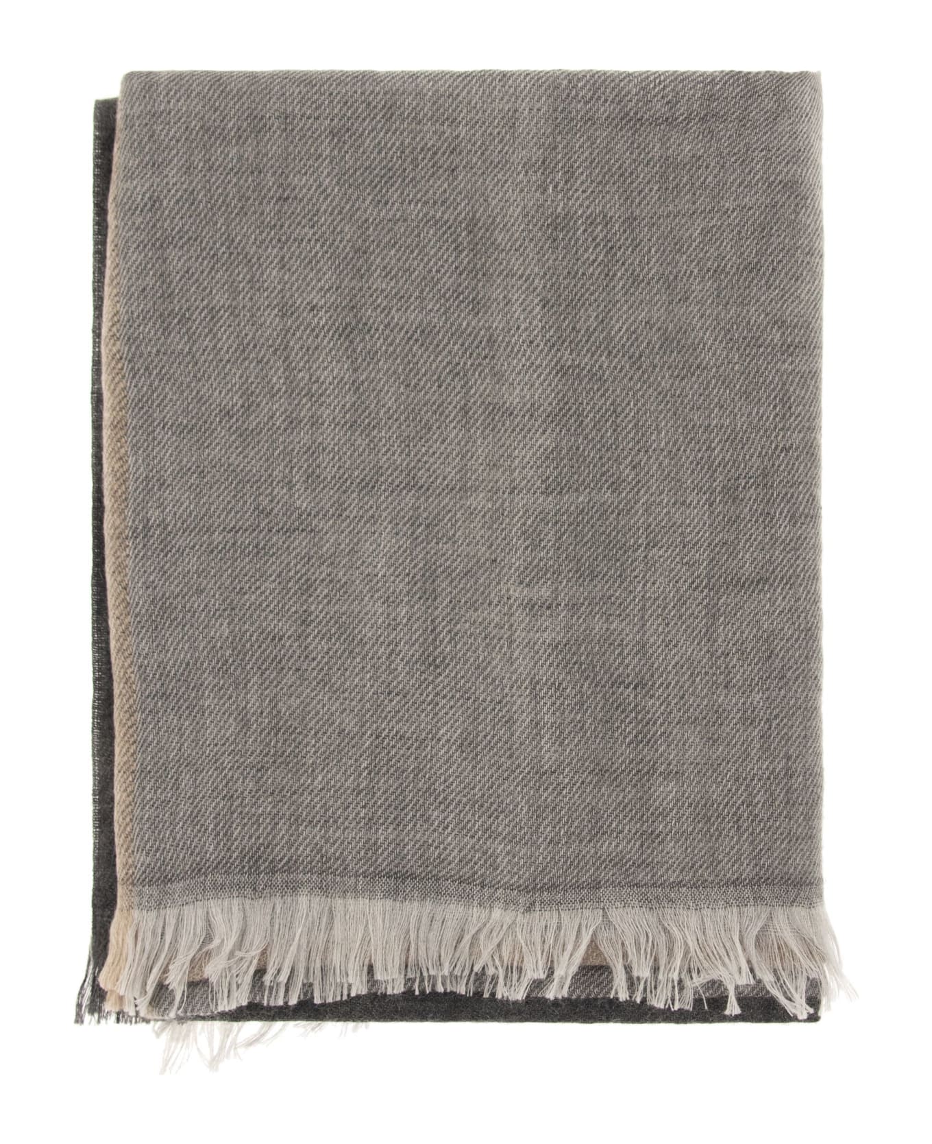 Brunello Cucinelli Colorblock Cashmere And Silk Scarf - Grey