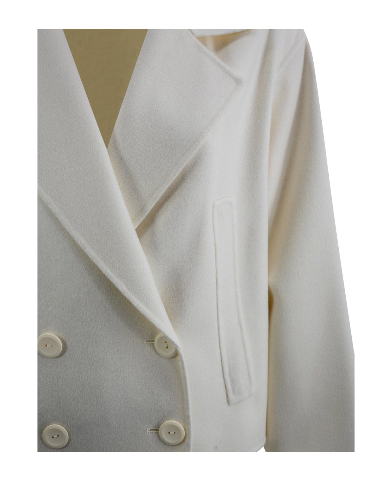 Max Mara Studio Double-breasted Long-sleeved Coat - WHITE コート