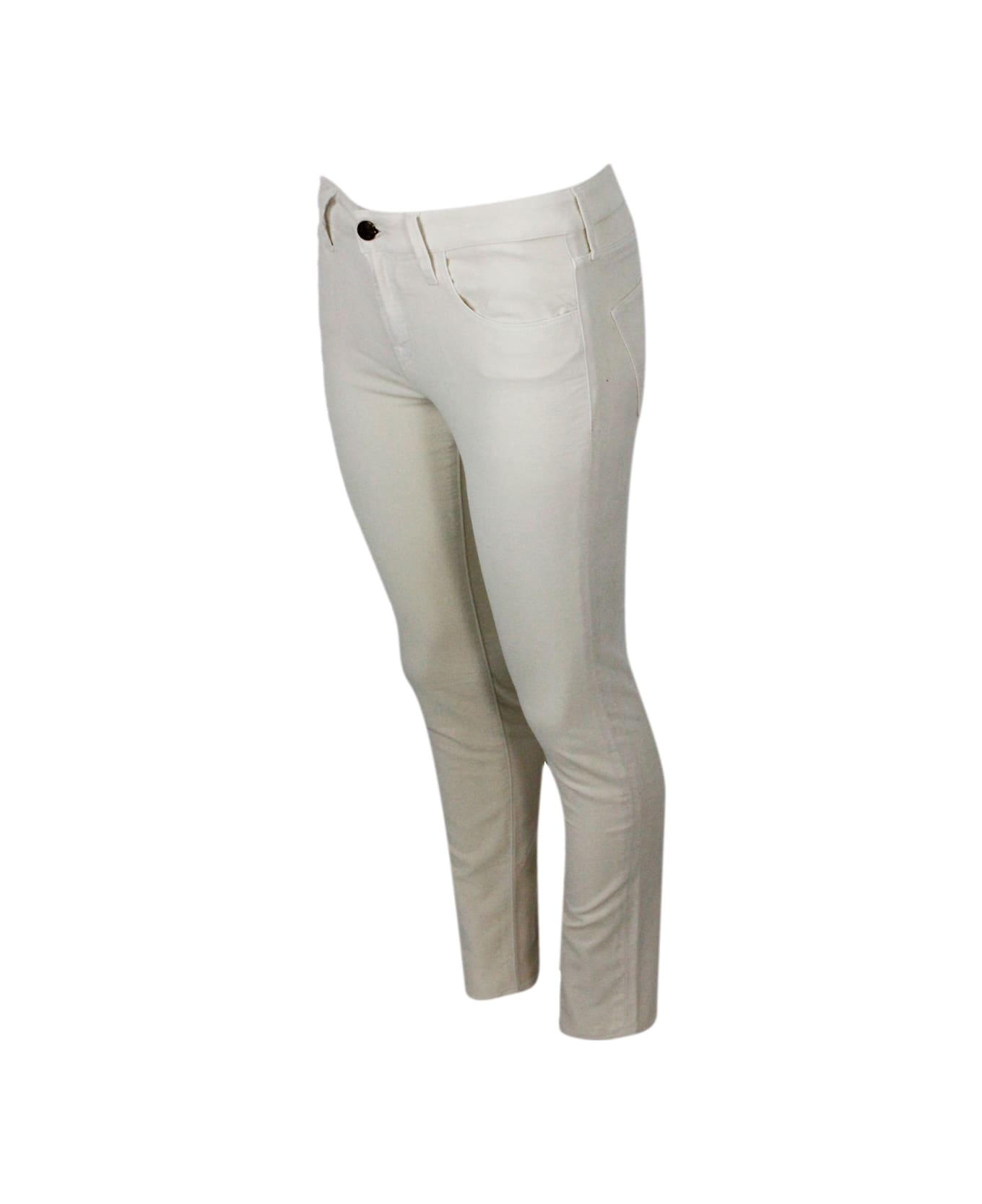 Jacob Cohen Kimberly Cigarette Cut Trousers In Soft Smooth Stretch Velvet With 5 Pockets With Zip And Button Closure. Skinny Regular Waist. Velvet Tag With Logo - Cream