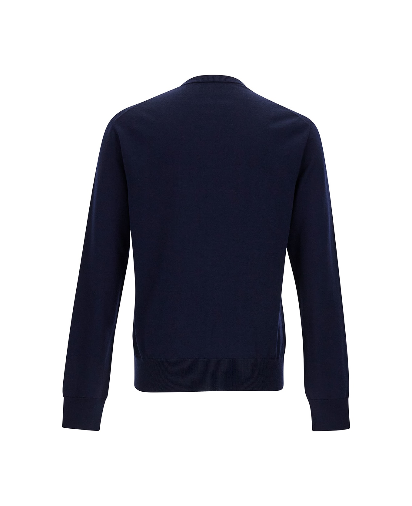 Dolce & Gabbana Blue Crewneck Sweater With Tonal Logo Embroidery In Wool Man - Blue