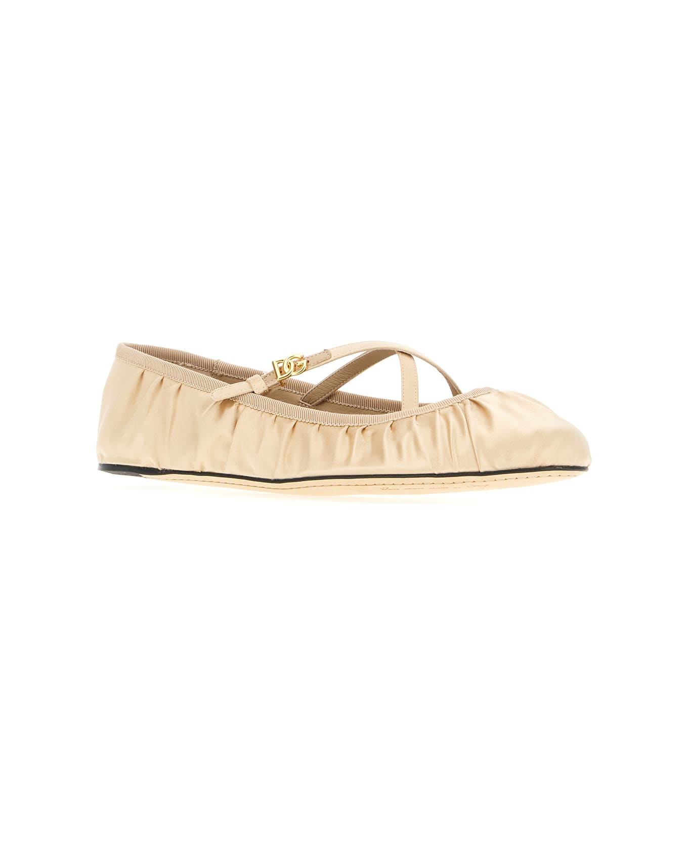 Dolce 
Gabbana Cream Satin Vally Ballerinas - Crema