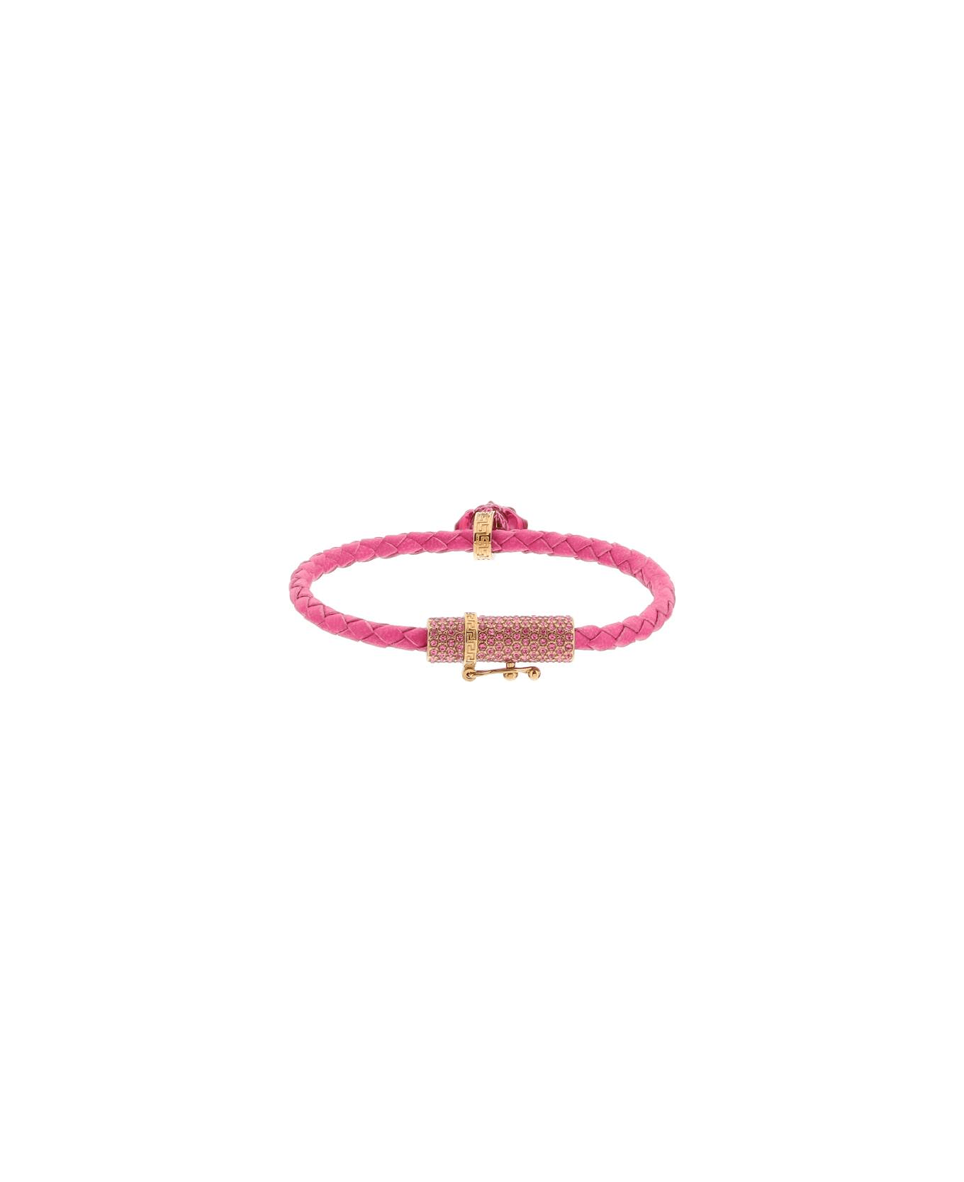 Versace Braided Leather Bracelet - Glossy Pink-oro Versace
