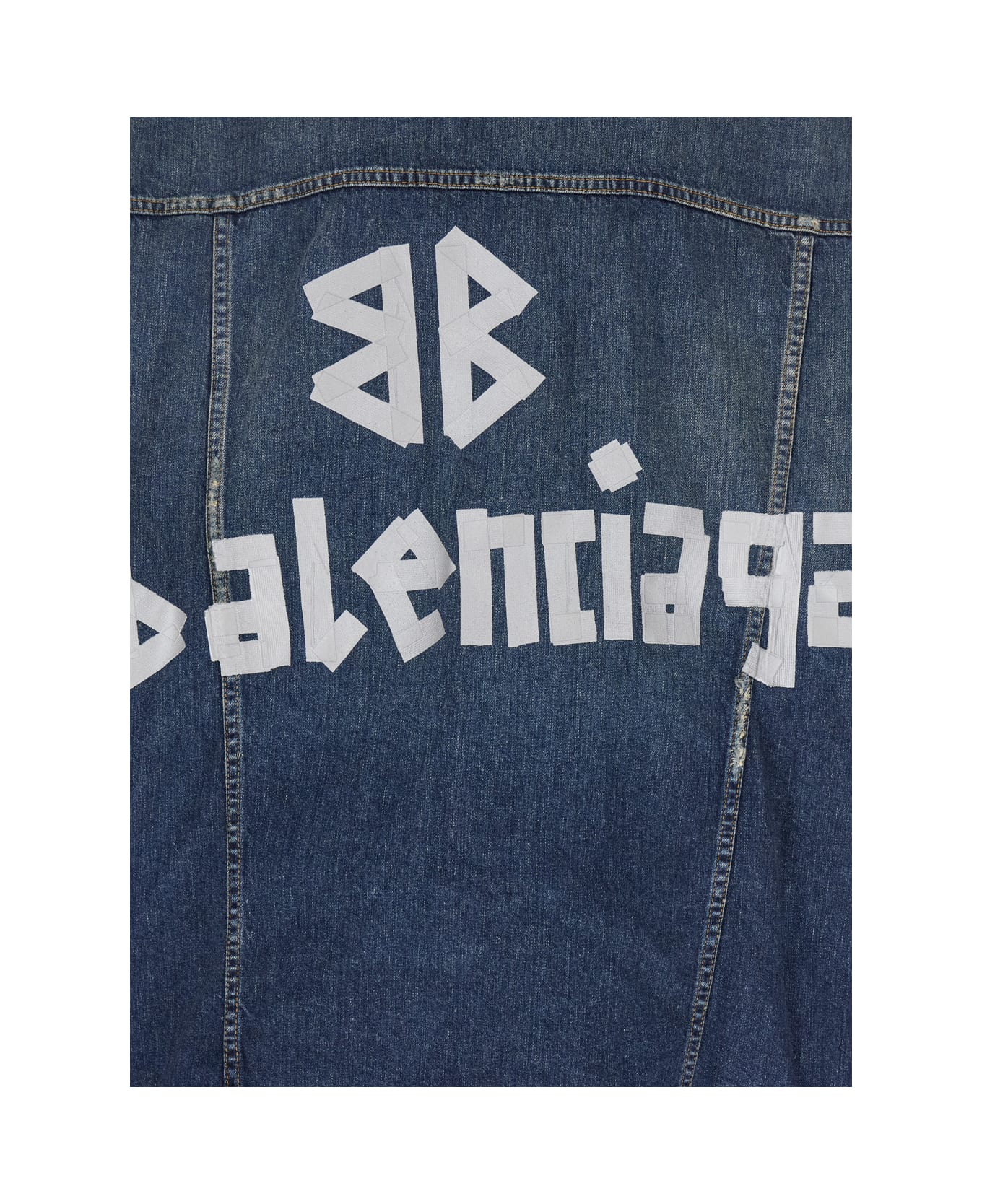 Balenciaga Blue Jacket With Classic Collar And Maxi Logo Print On The Rear In Denim Man - WHISKER