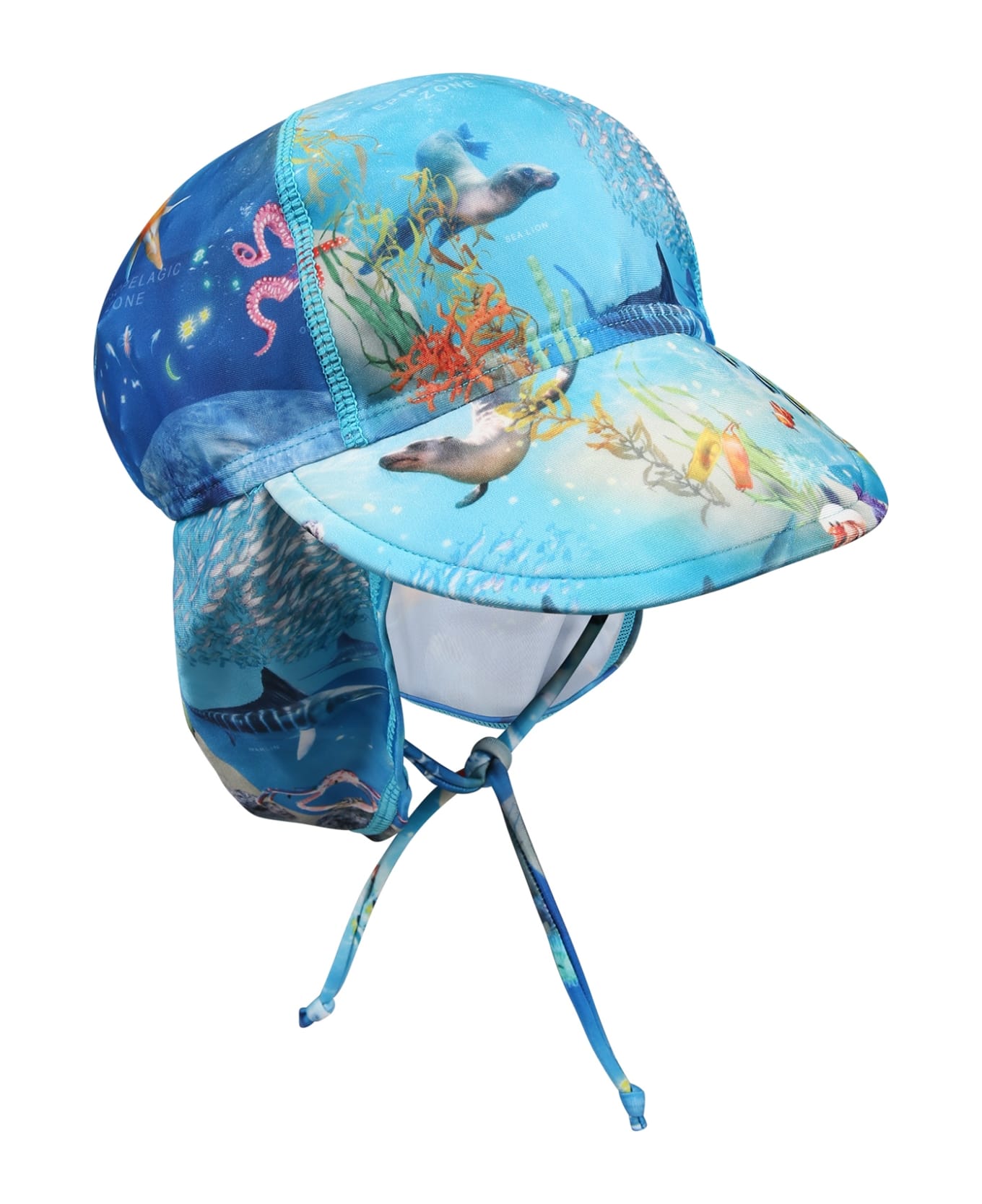 Molo Light Blue Hat For Boy With Marine Animals - Light Blue アクセサリー＆ギフト