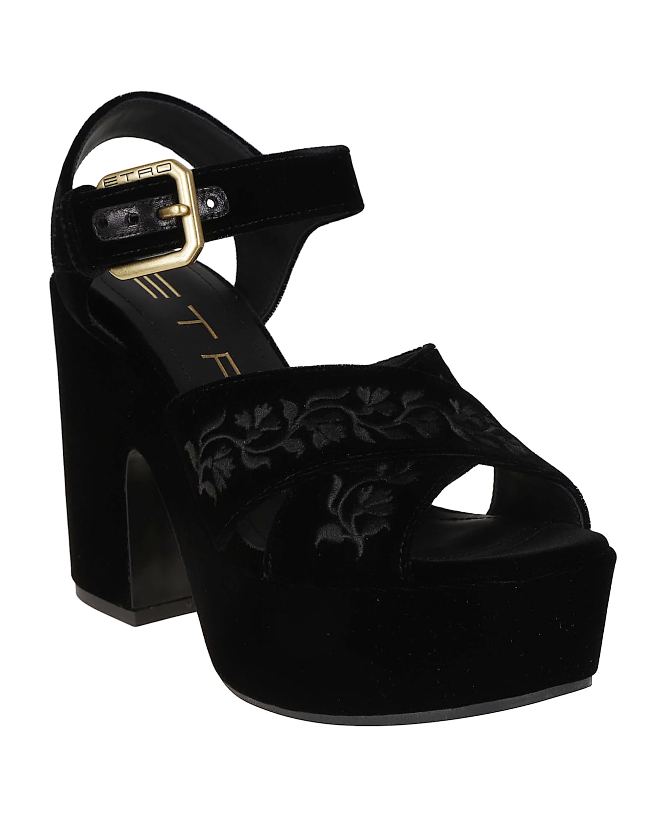 Etro Platform Sandals Velvet + Embroidery - Nero