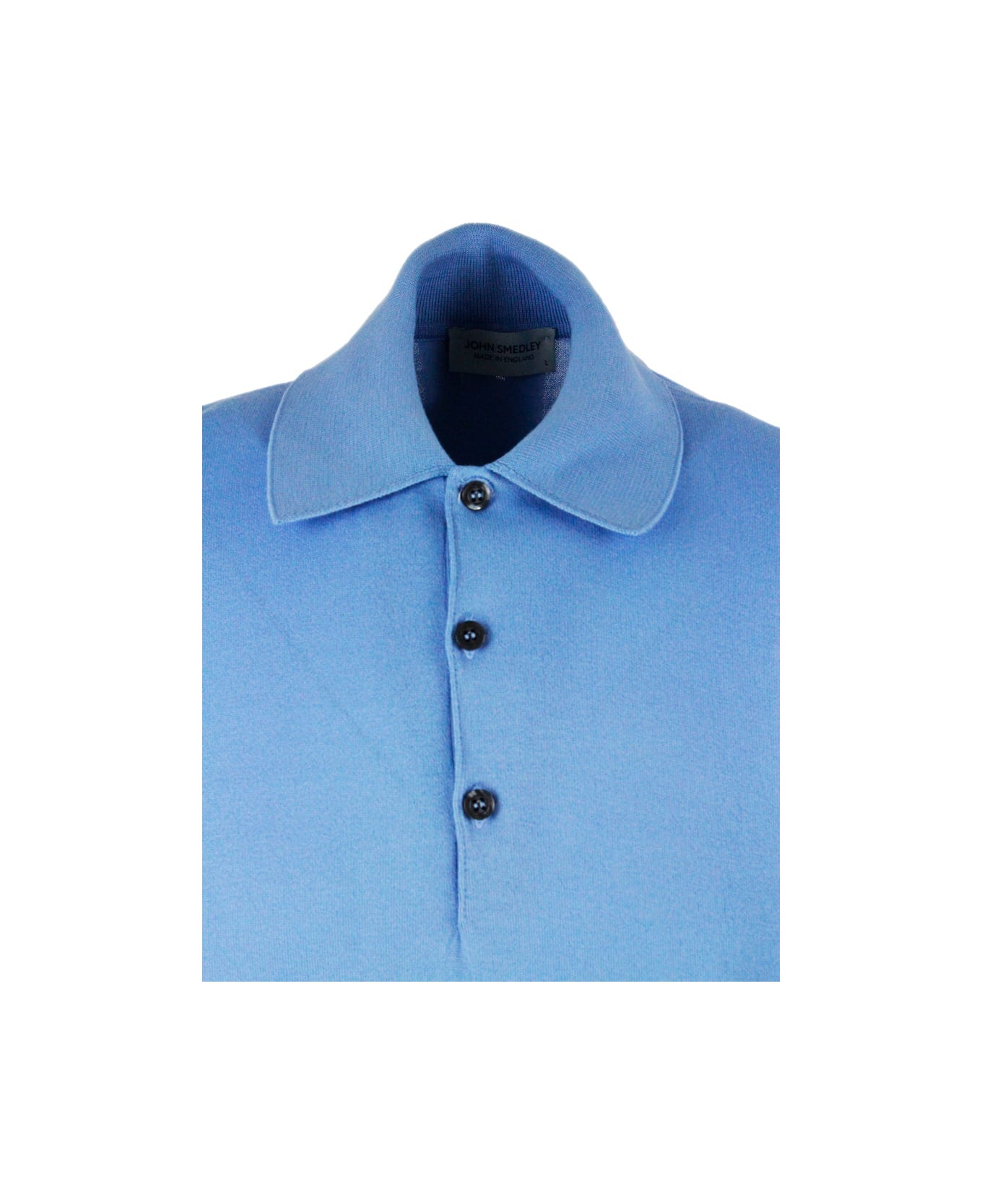 John Smedley Short-sleeved Polo Shirt In Extra-fine Cotton Thread With Three Buttons - Blu clear