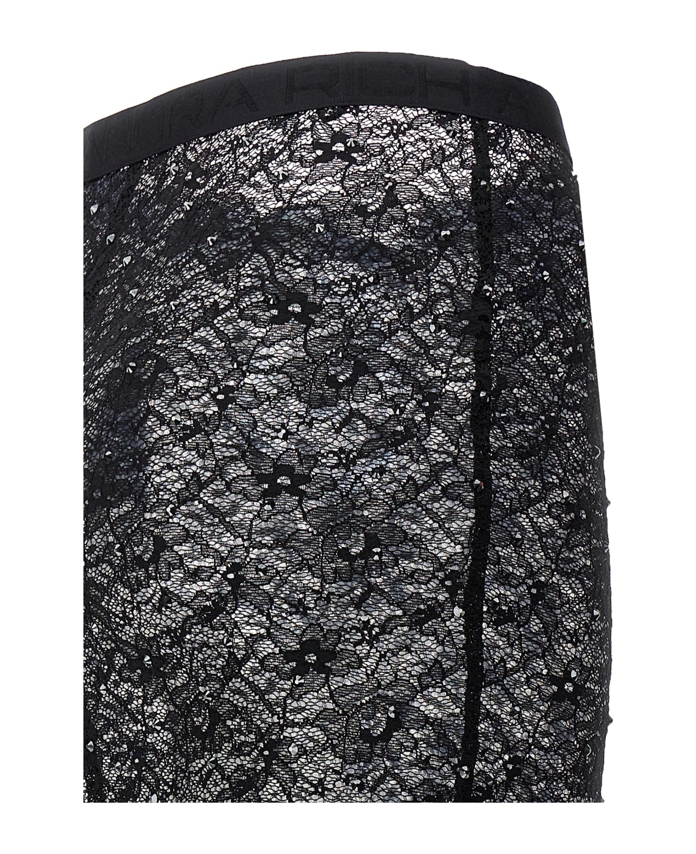 Alessandra Rich Rhinestone Lace Midi Skirt - Black  
