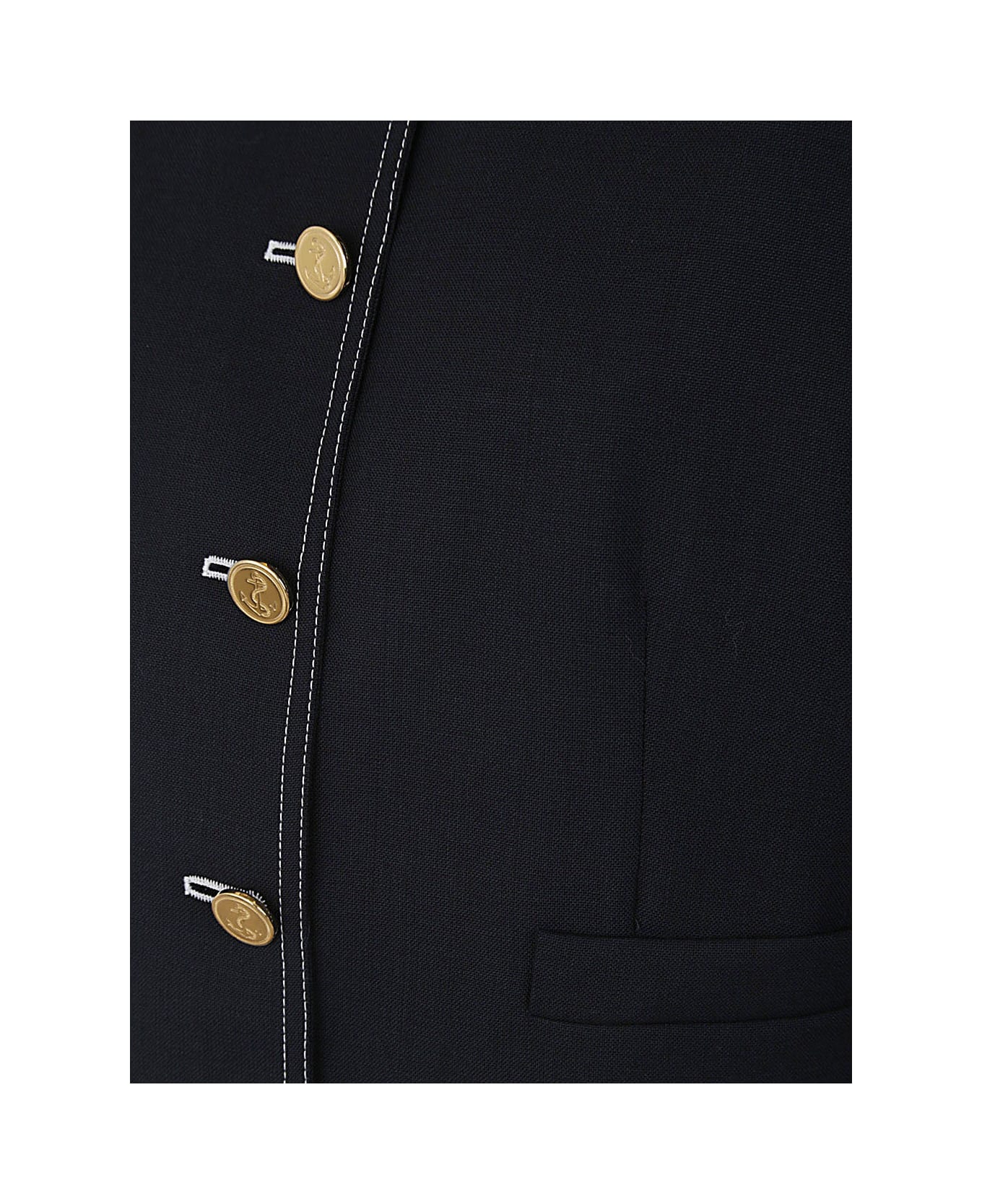 Thom Browne Box Pleat Cardigan Jacket In 2ply Fresco - Navy