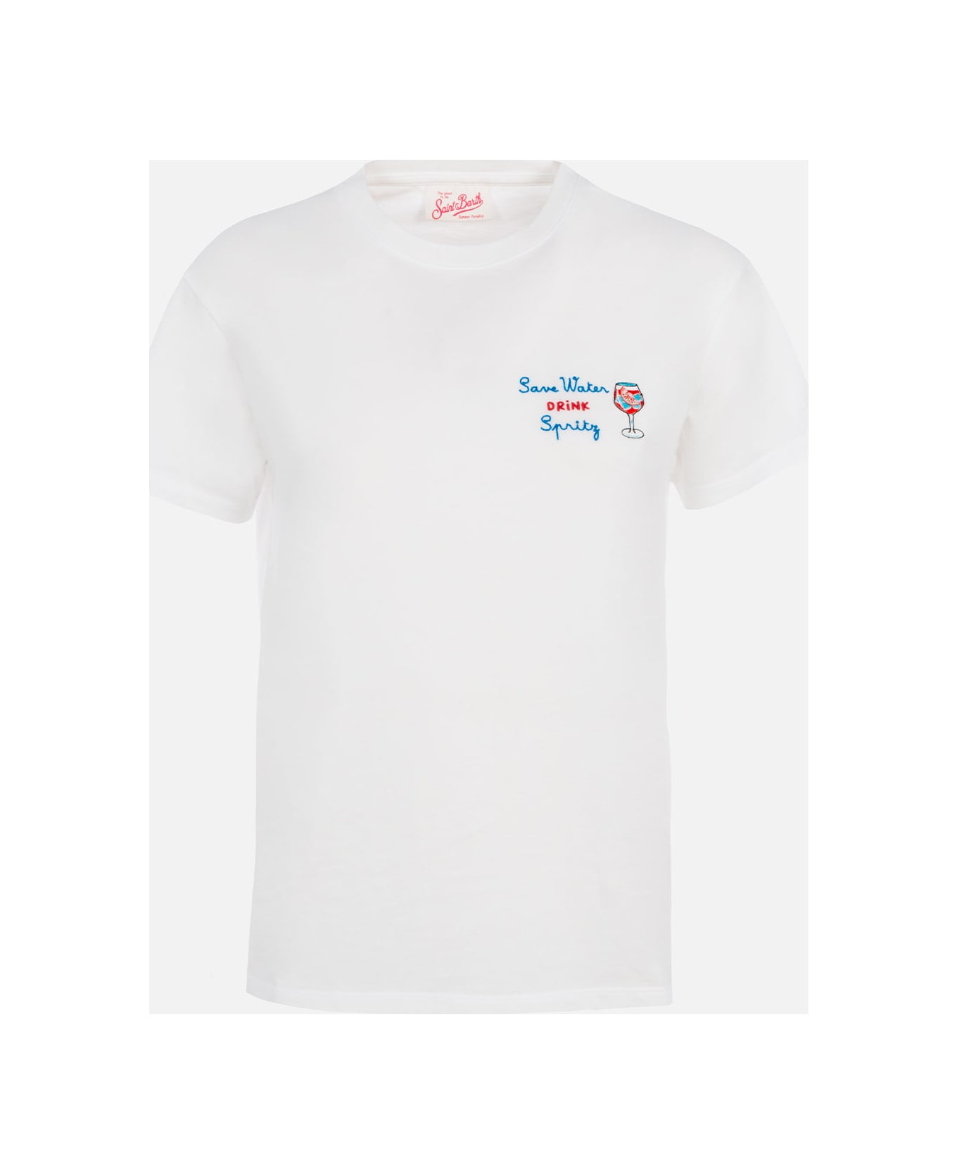 MC2 Saint Barth Woman Cotton Jersey Crewneck T-shirt Emilie With Save Water, Drink Spritz Embroidery - WHITE