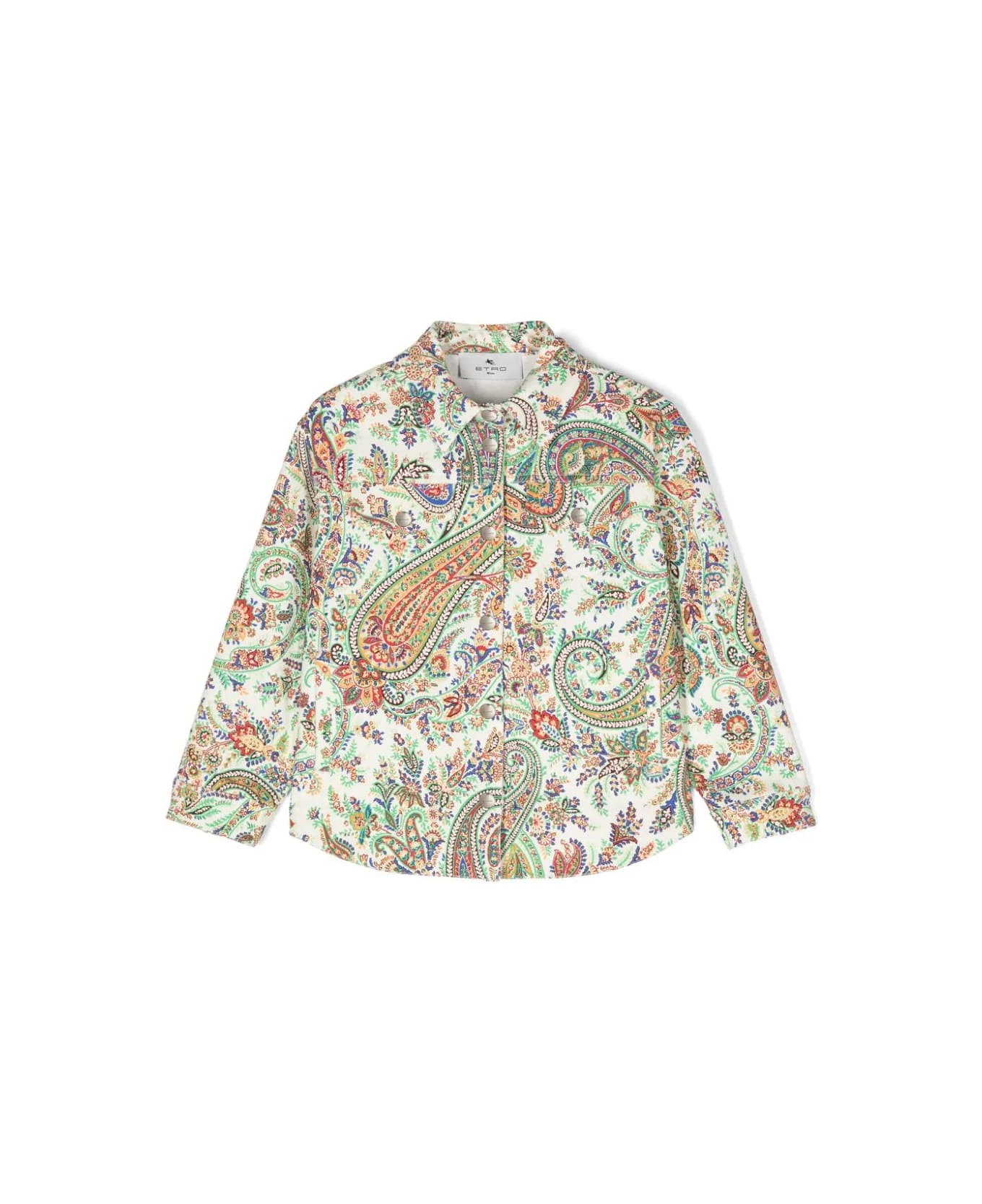Etro White Denim Jacket With Multicolour Paisley Pattern - Multicolour
