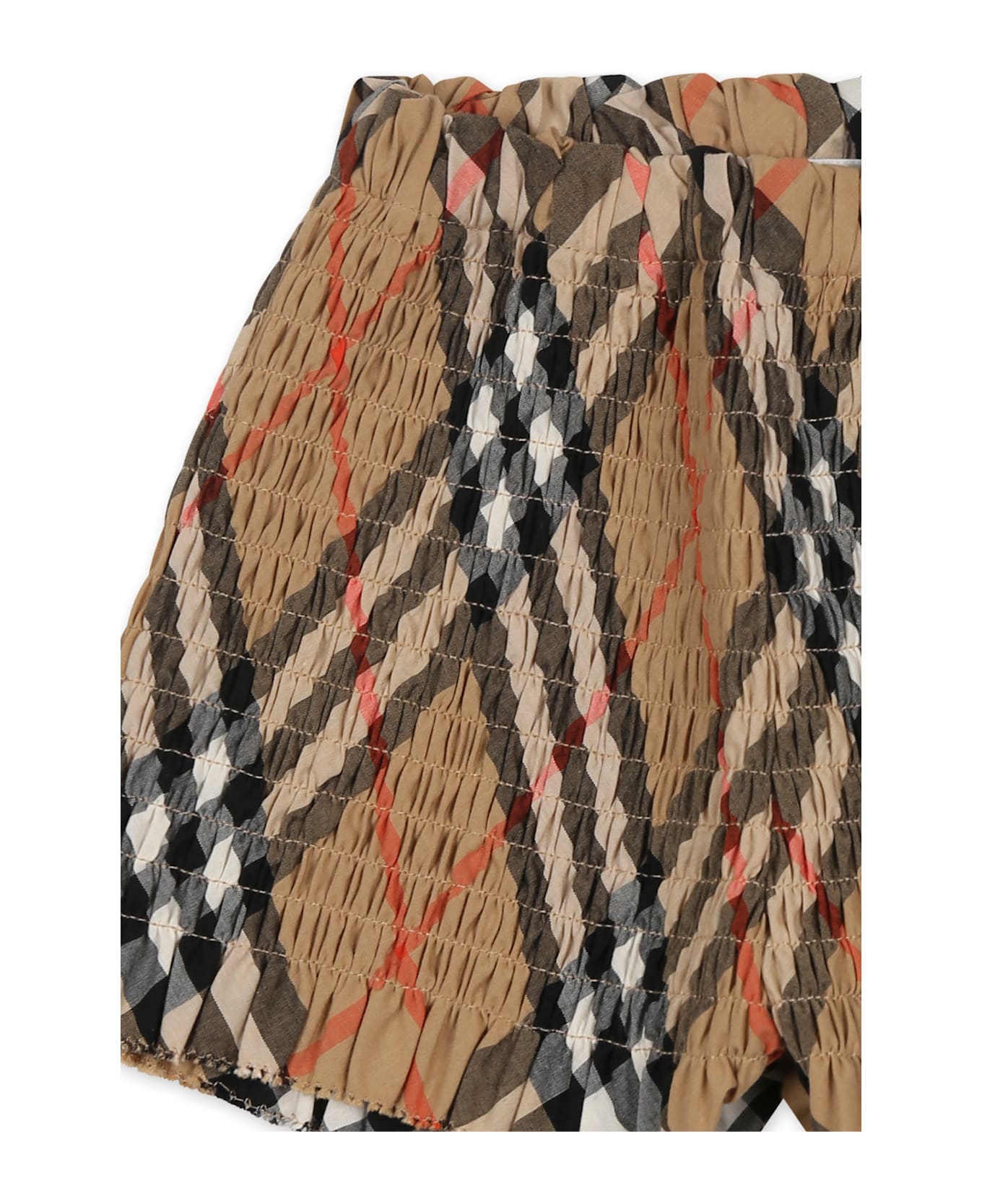 Burberry Beige Shorts For Baby Girl With Vintage Check - Beige