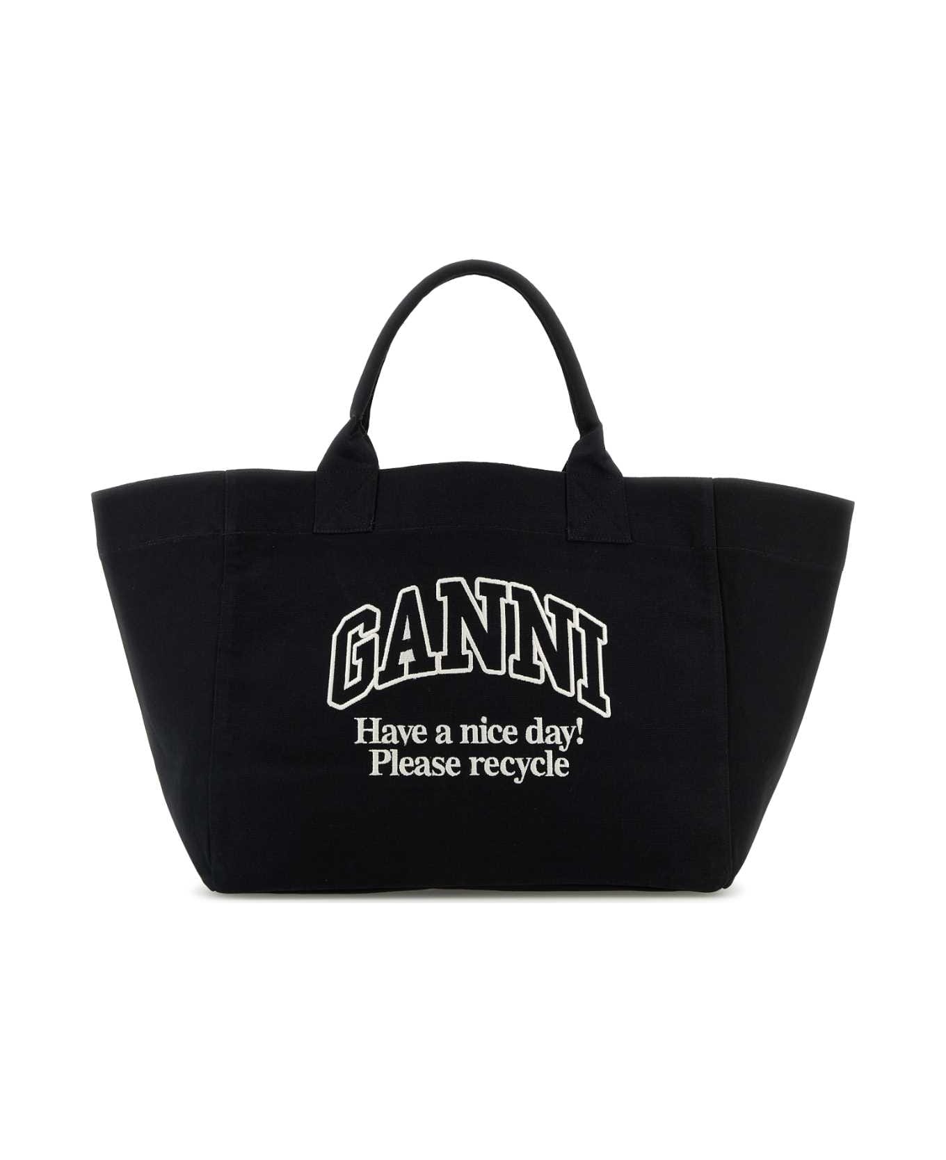 Ganni Black Canvas Shopping Bag - PHANTOM252