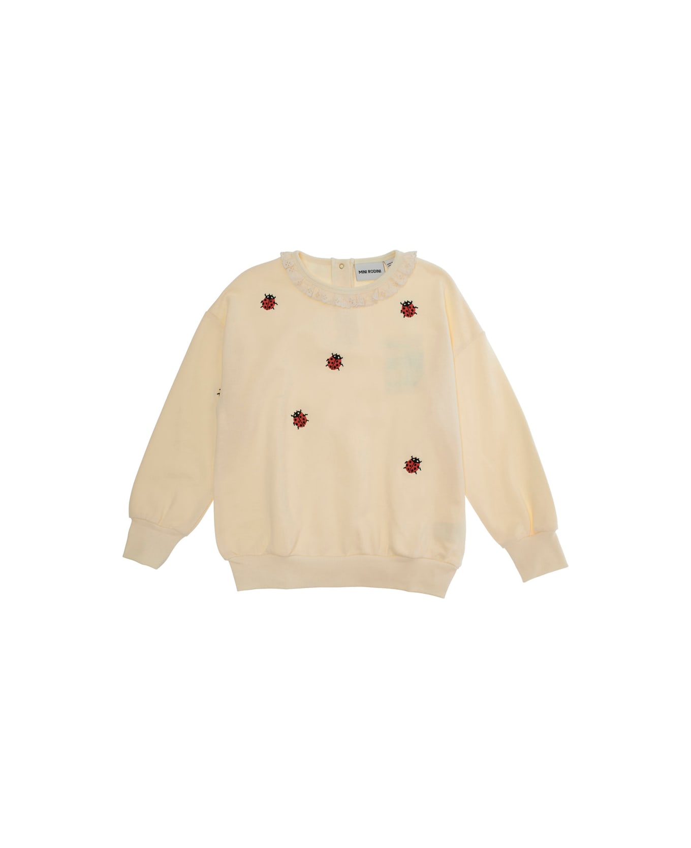 Mini Rodini White Sweatshirt With Ladybug Embroidery In Cotton Girl - White
