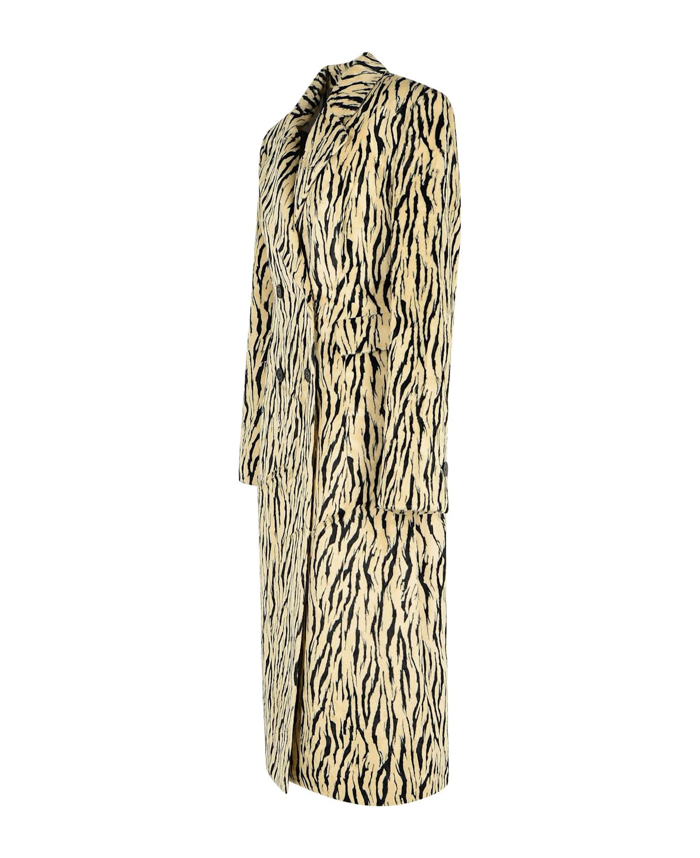 Rotate by Birger Christensen Printed Faux Fur Coat - EGRET COMB