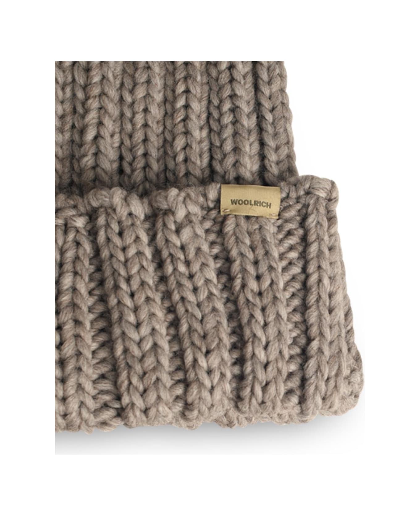 Woolrich Logo Patch Turn-up Hem Beanie - Light Grey Melange