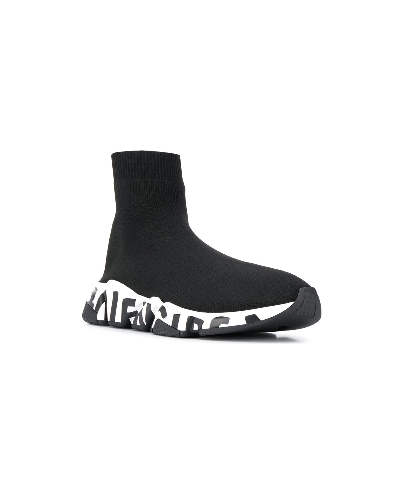 Balenciaga Man Black And White Speed Graffiti Sneakers - Nero