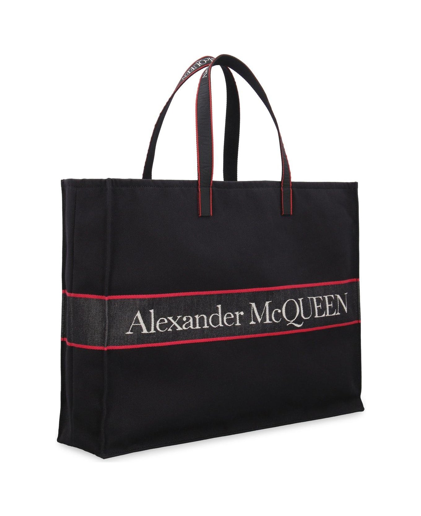 Alexander McQueen East West Selvedge Tote Bag - BLACK L RED OFFW
