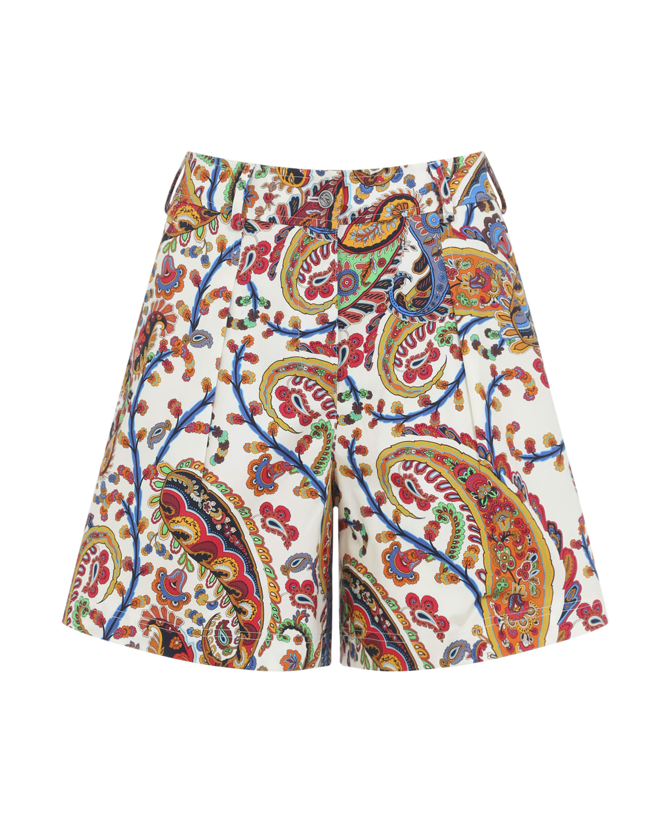 Etro Pleated Shorts With Back Patch Pockets - Multi White