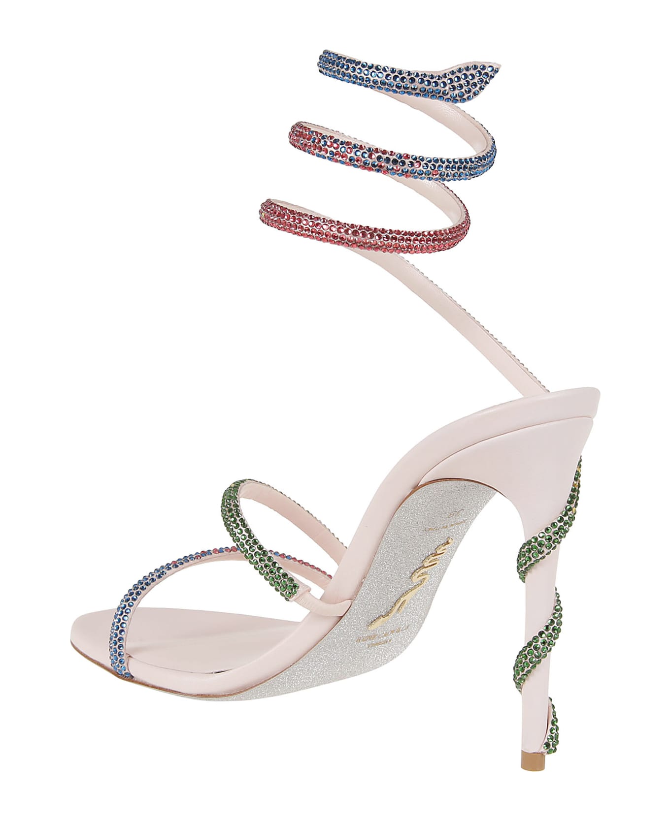 René Caovilla Sandal High Heel - Pink Satin Multicolor Strass