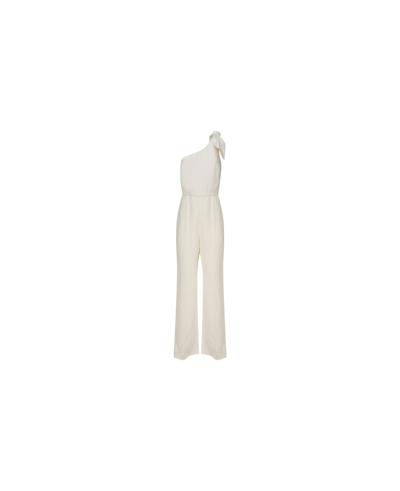 Chloé One-shoulder Linen Canvas Jumpsuit With Decorative Bow - Coconut milk