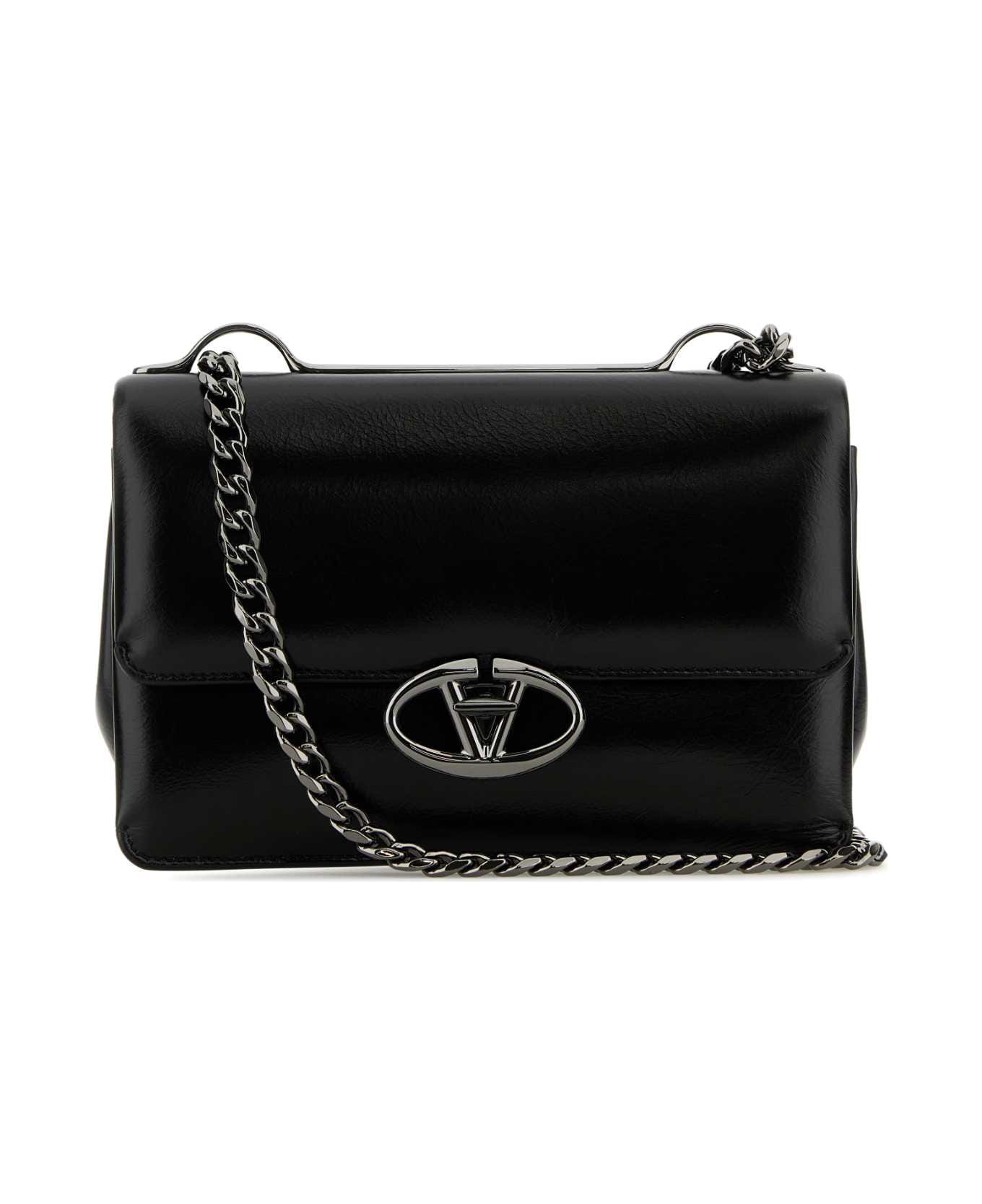 Valentino Garavani Black Leather Small Vlogo Shoulder Bag - NERO