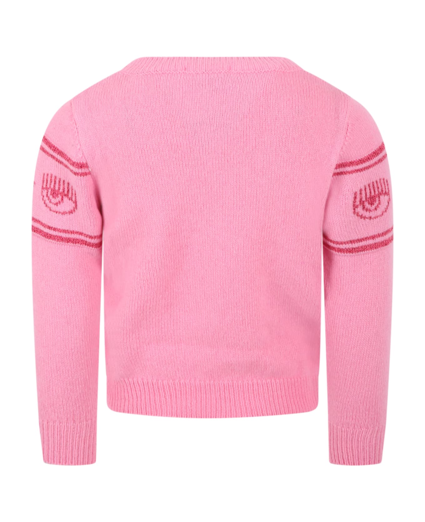 Chiara Ferragni Pink Sweater For Girl With Eyelike - PINK ニットウェア＆スウェットシャツ