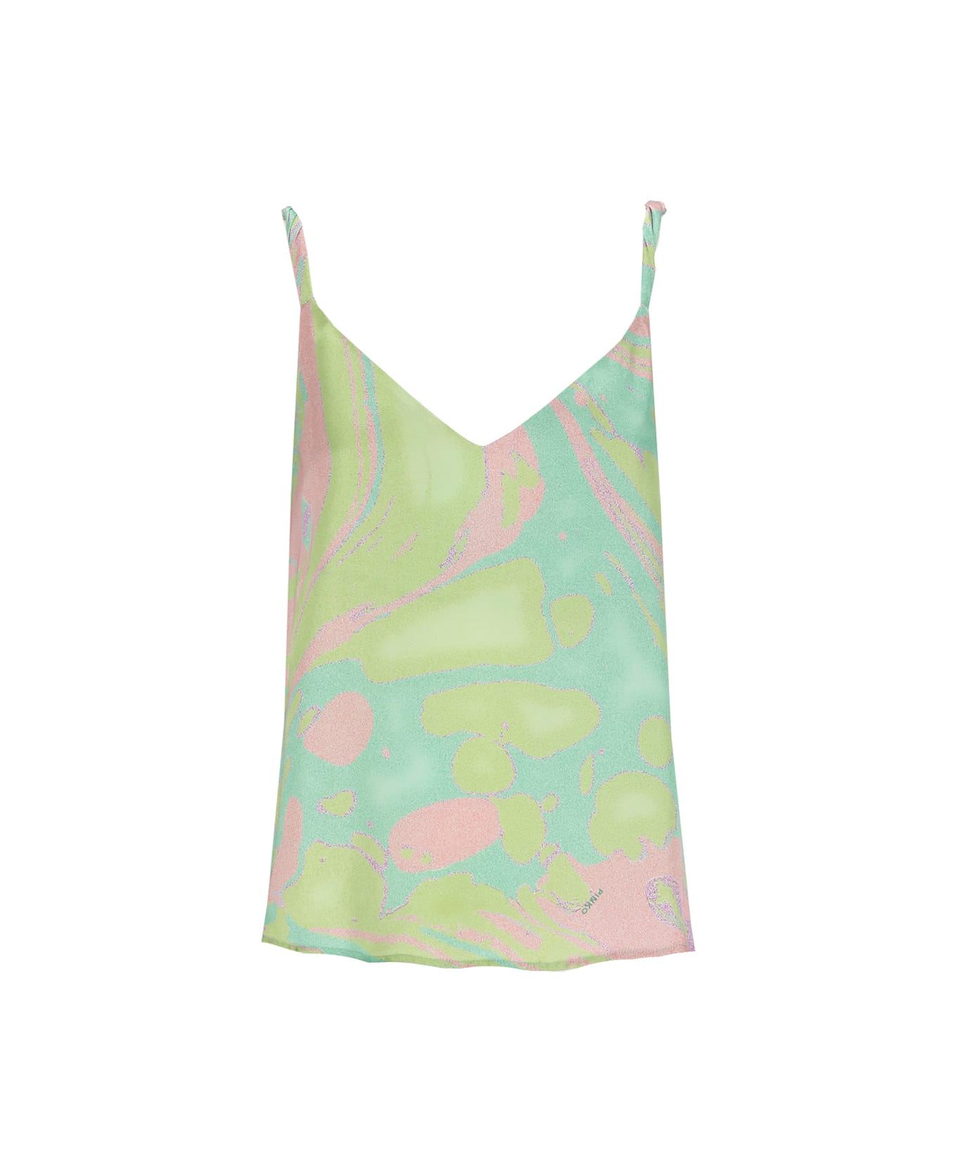 Pinko Marble-printed Twisted Shoulder Strap Top - Green