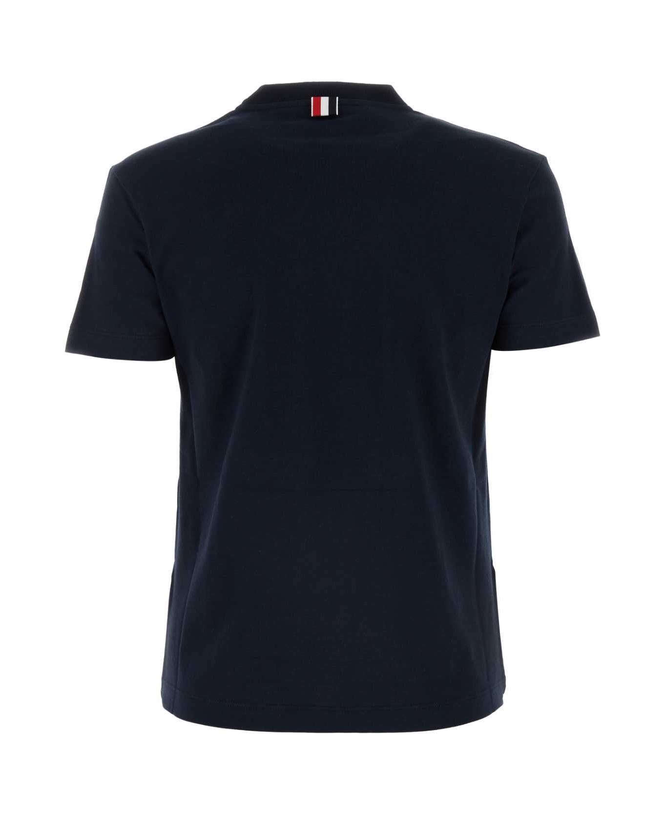 Thom Browne Navy Blue Cotton T-shirt - NAVY