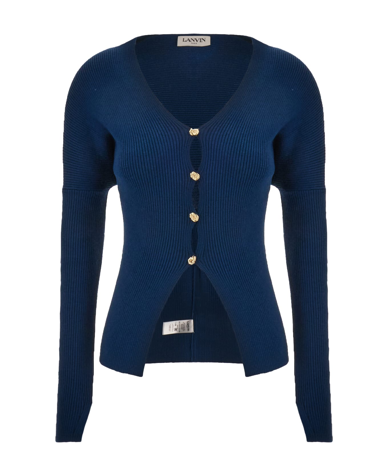 Lanvin Petrol Blue In Stretch Wool Blend Cardigan - 271