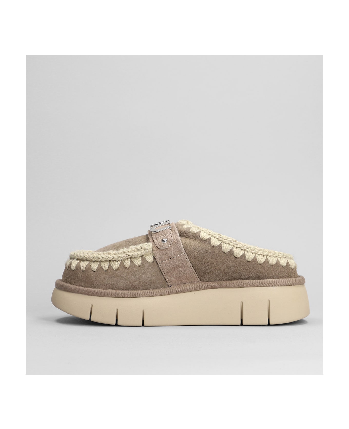 Mou Bounce Clog Slipper-mule In Grey Suede - grey