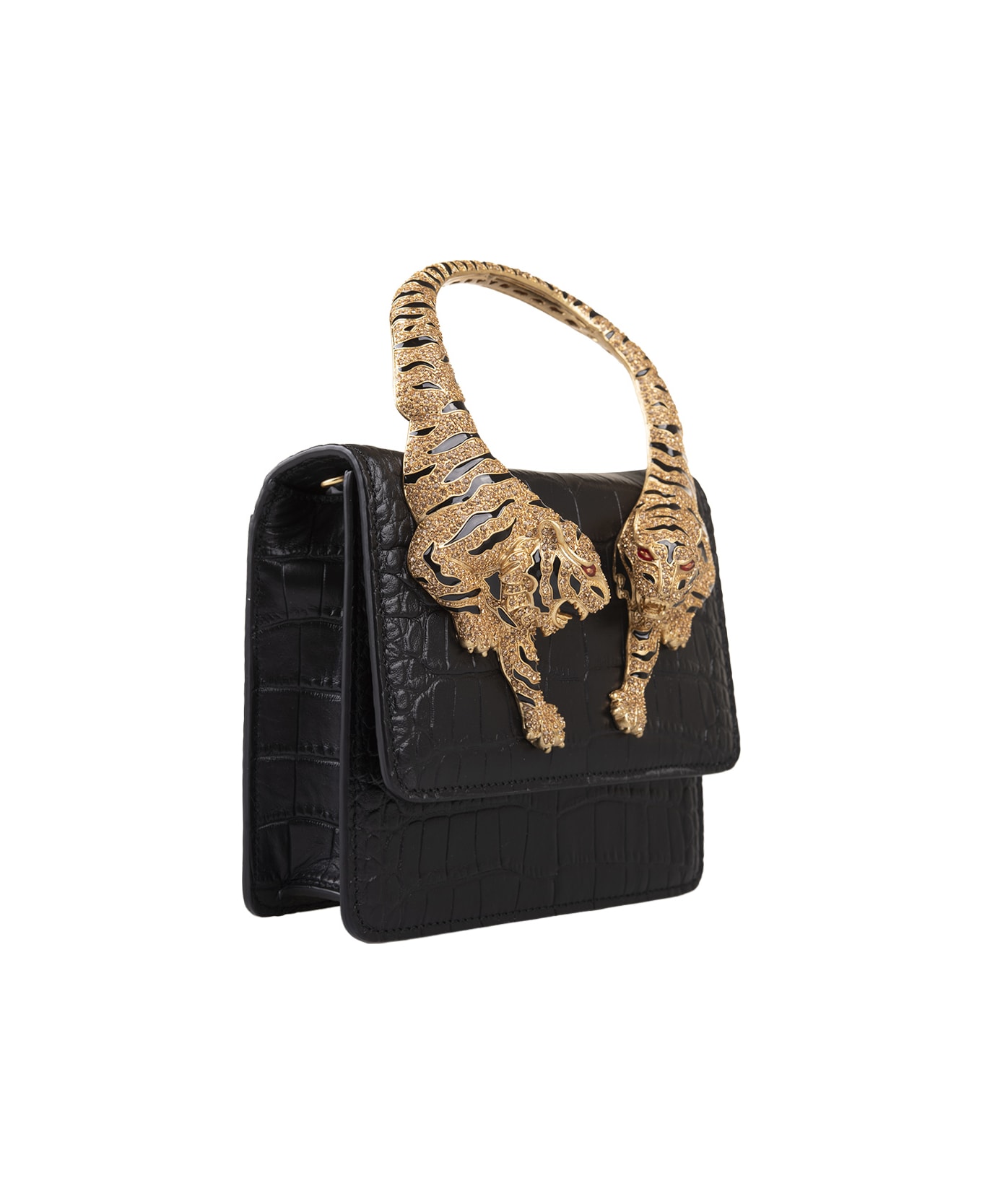 Roberto Cavalli Black Medium Roar Shoulder Bag With Jewelled Tigers - Black トートバッグ