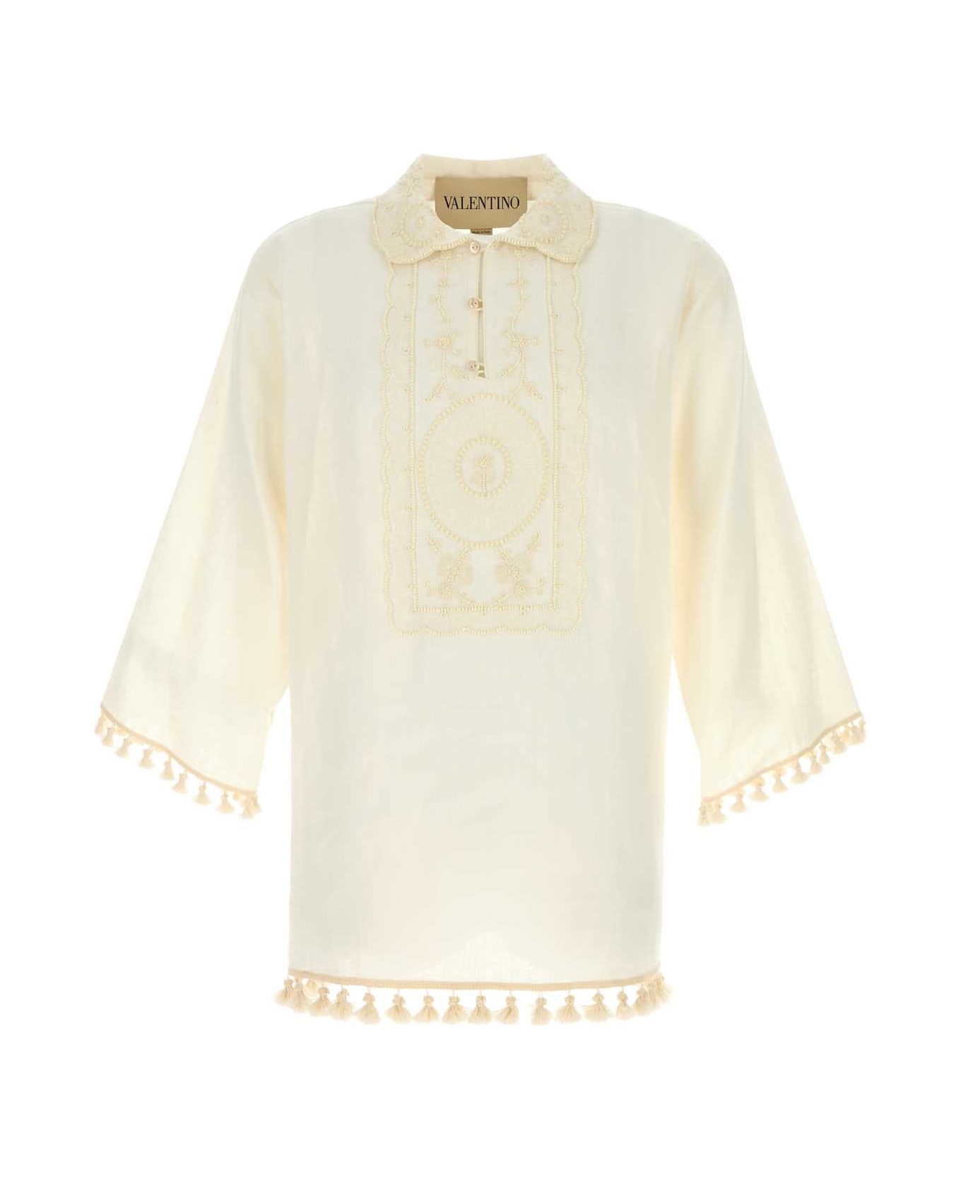 Valentino Garavani Ivory Linen Polo Shirt - AVORIO