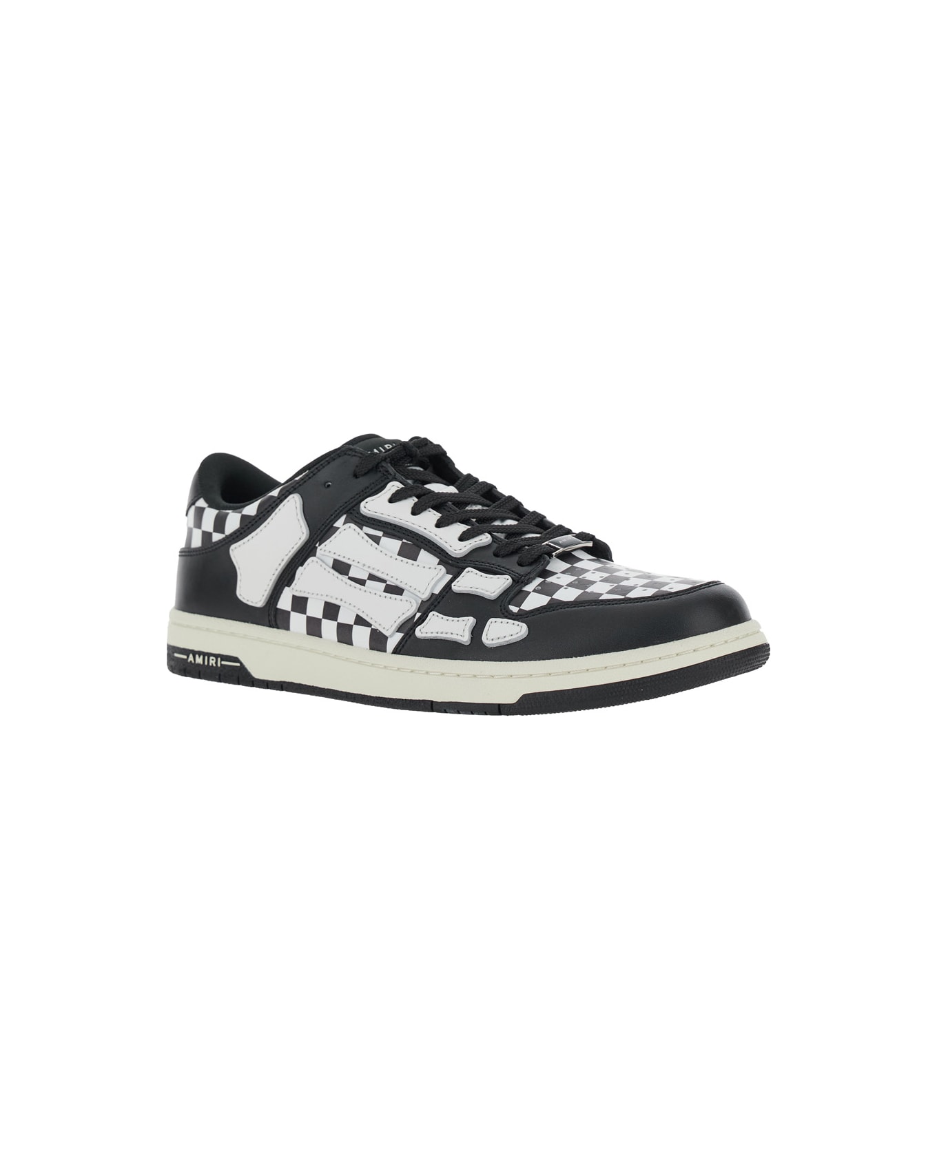 AMIRI 'skel Top Low' Black And White Bi-color Sneakers With Skeleton Patch With Check Motif In Leather Man - White/black