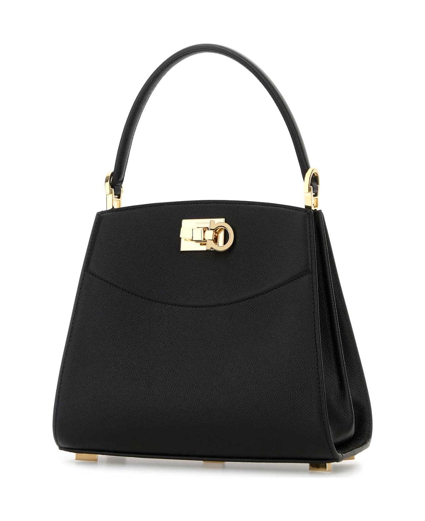 Ferragamo Black Leather Small Studio Box Handbag - NERONERO