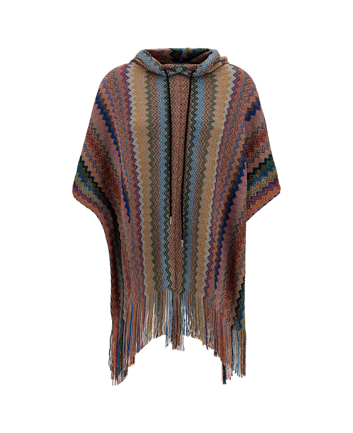 Missoni Multicolor Hooded Poncho With Zigzag Motif In Viscose Blend Woman - Multicolor